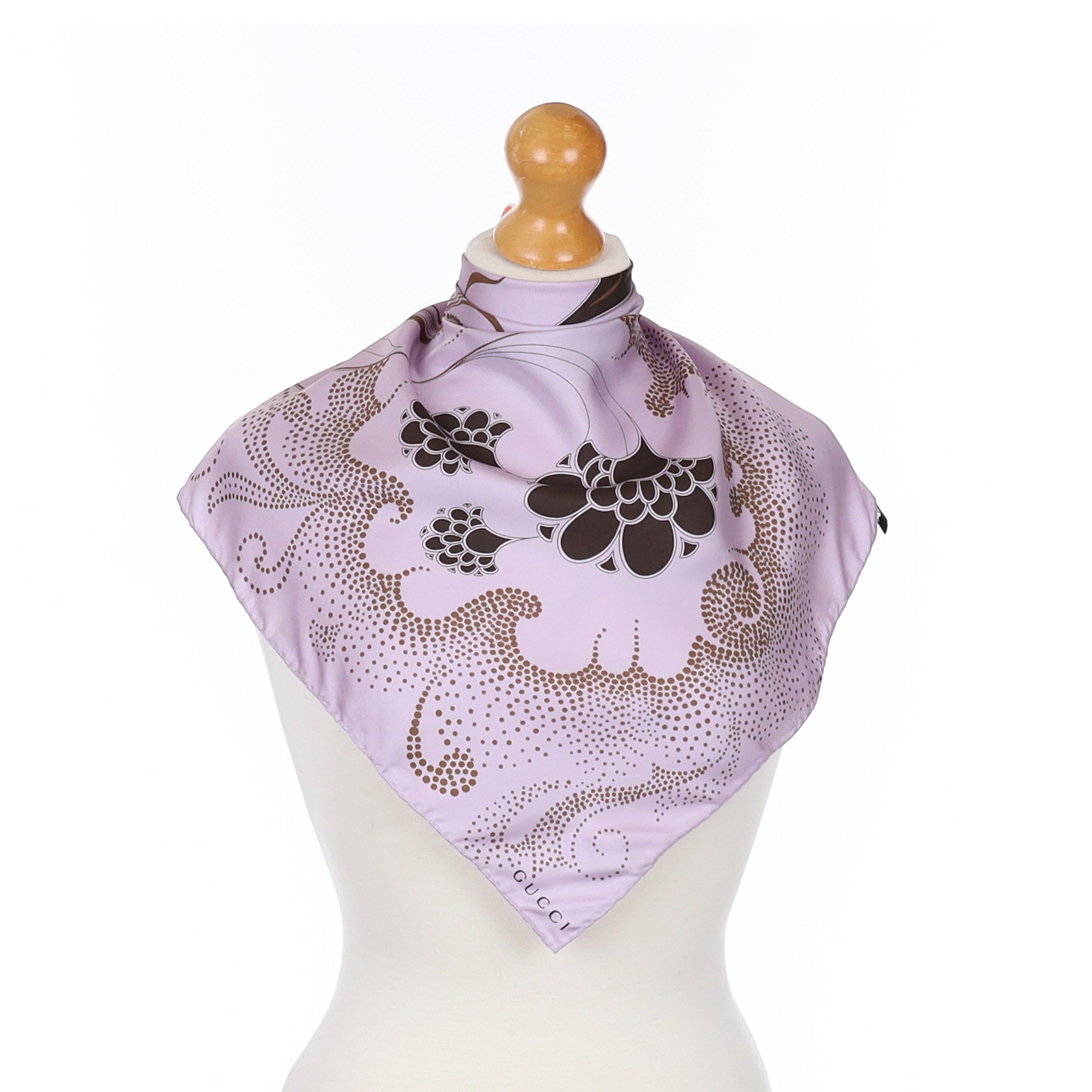 Gucci Designer Abstract Floral Lilac Silk Scarf