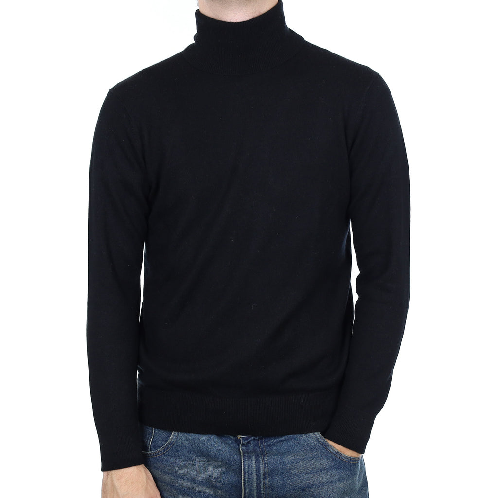 Men’s Black Cashmere Polo Neck Jumper Large