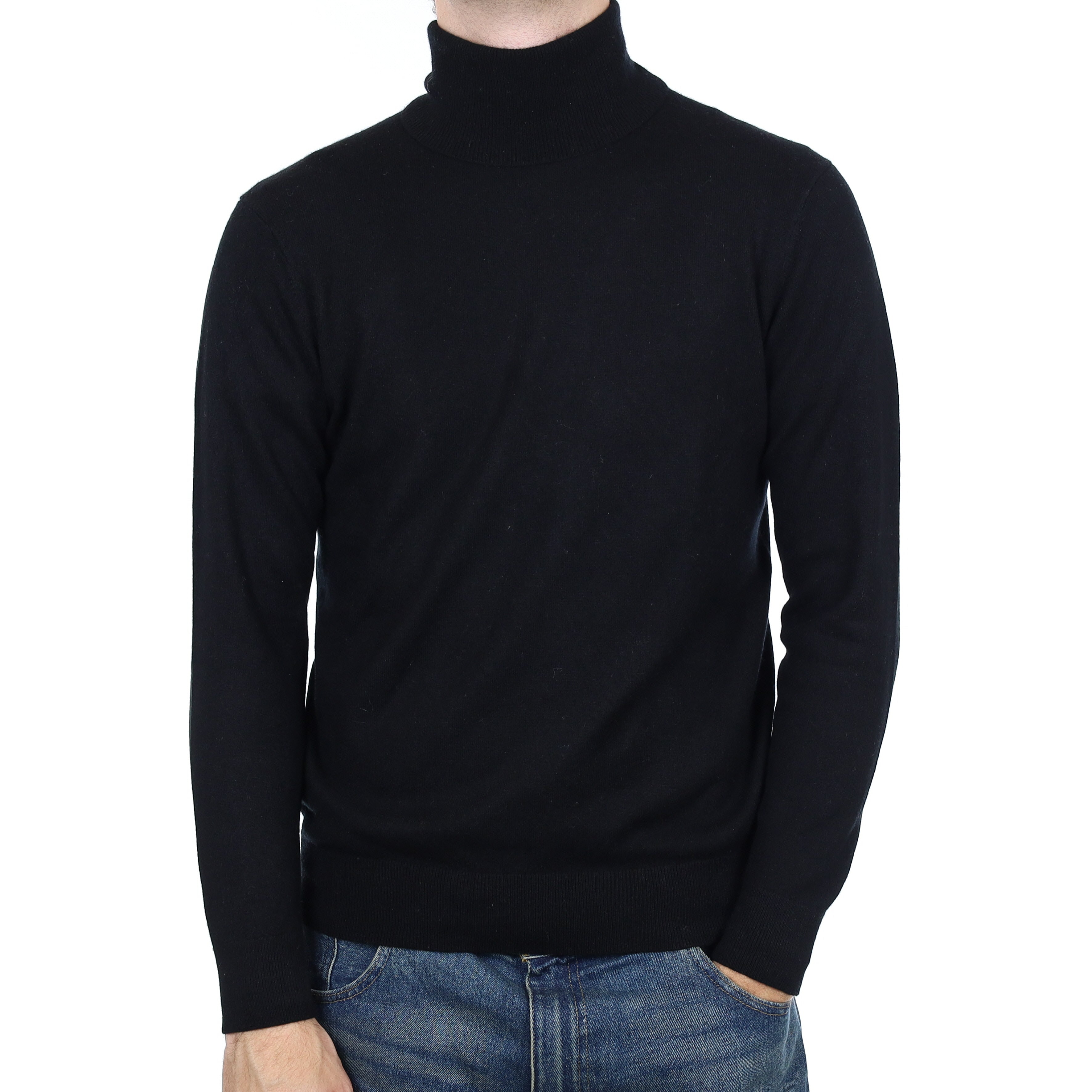 Men’s Black Cashmere Polo Neck Jumper Large