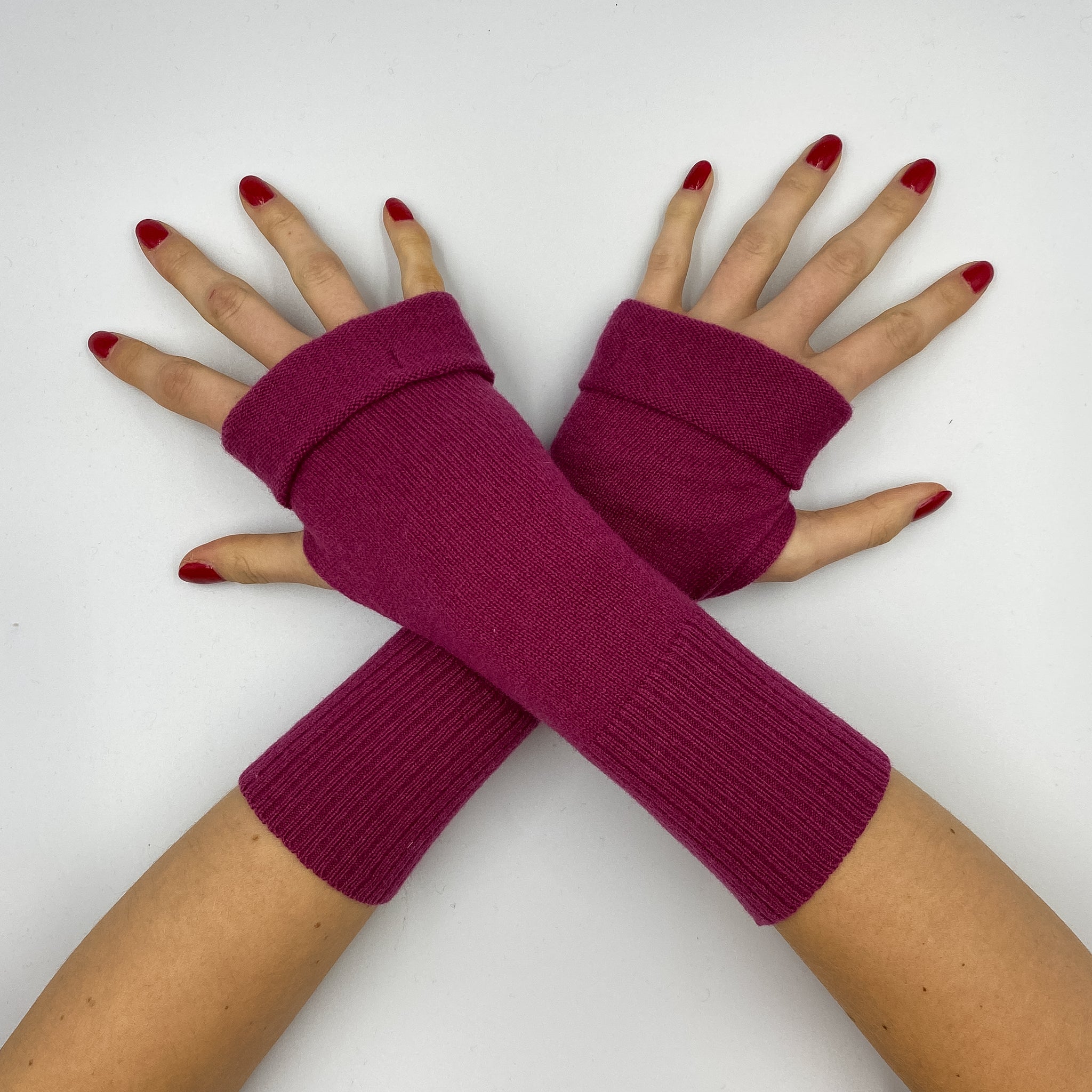 Dark Rouge Pink Fingerless Gloves