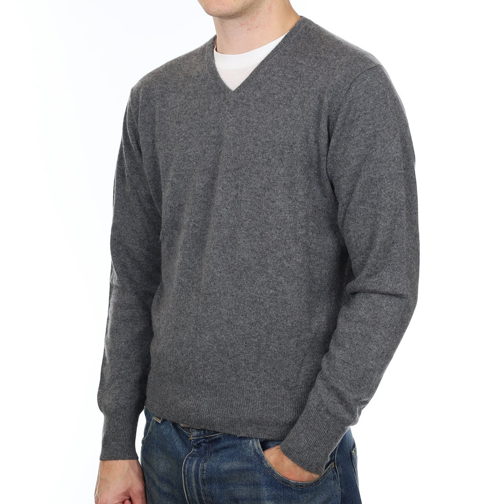 Men’s Slate Grey Cashmere V Neck Jumper Medium