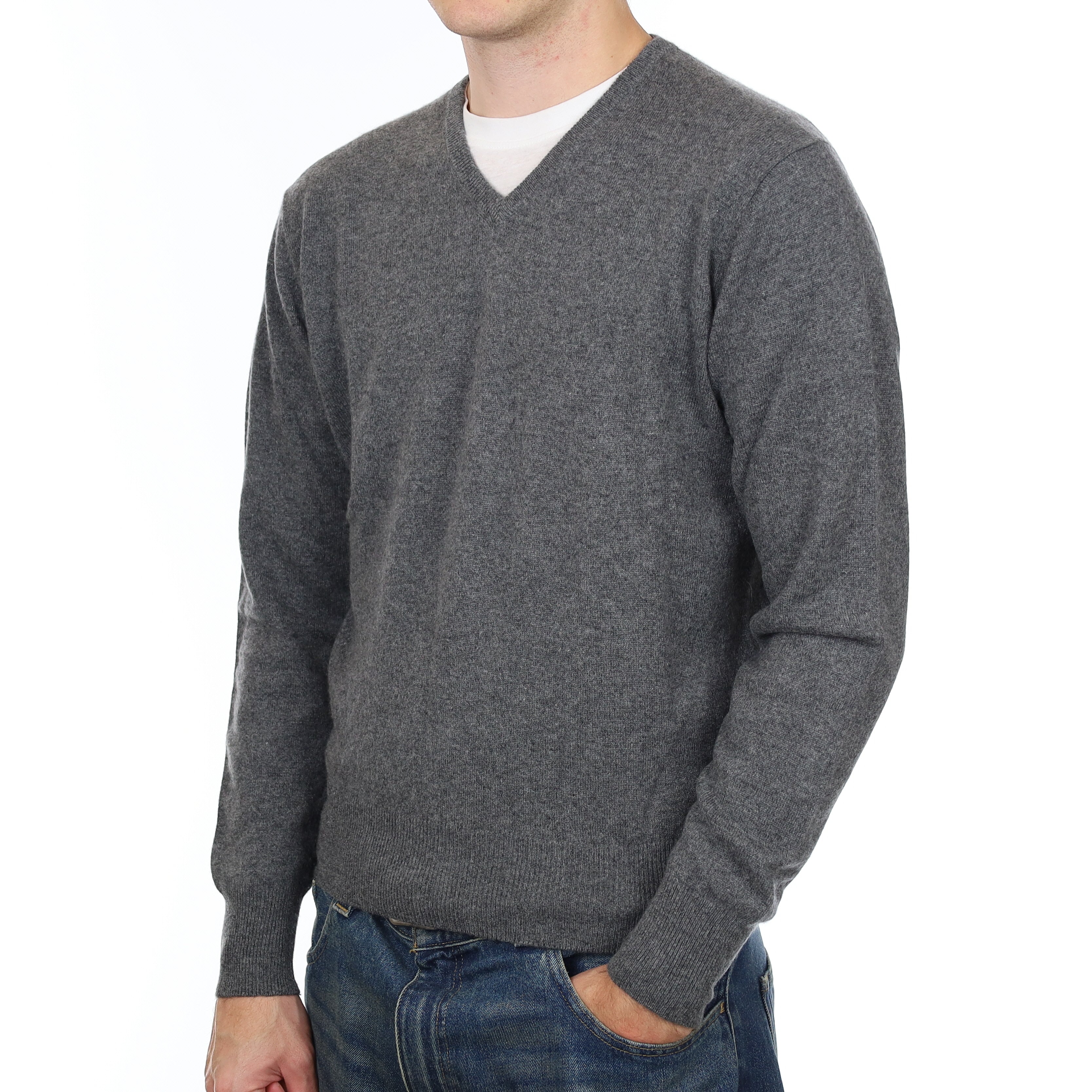 Men’s Slate Grey Cashmere V Neck Jumper Medium