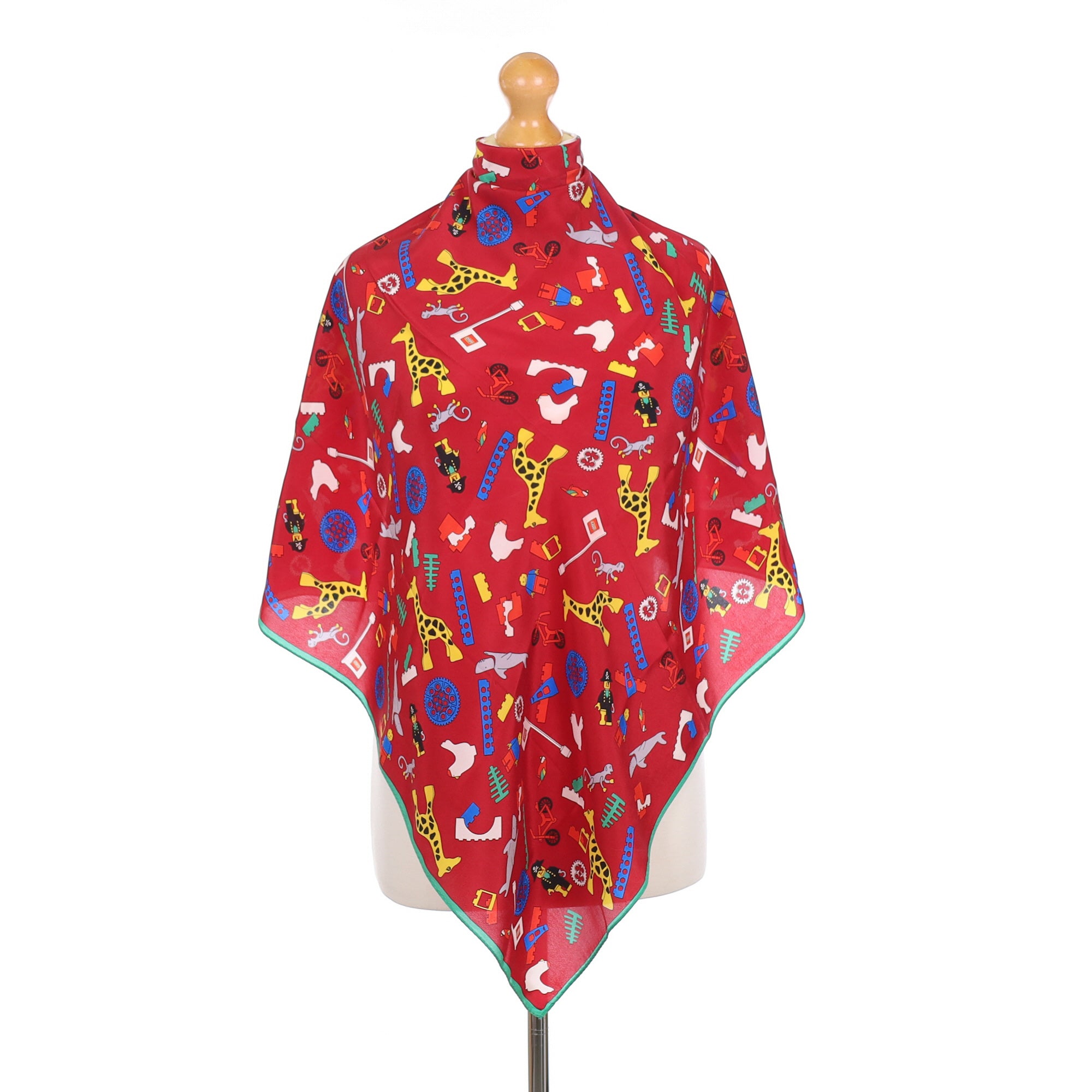 Burgundy Lego Design Silk Scarf