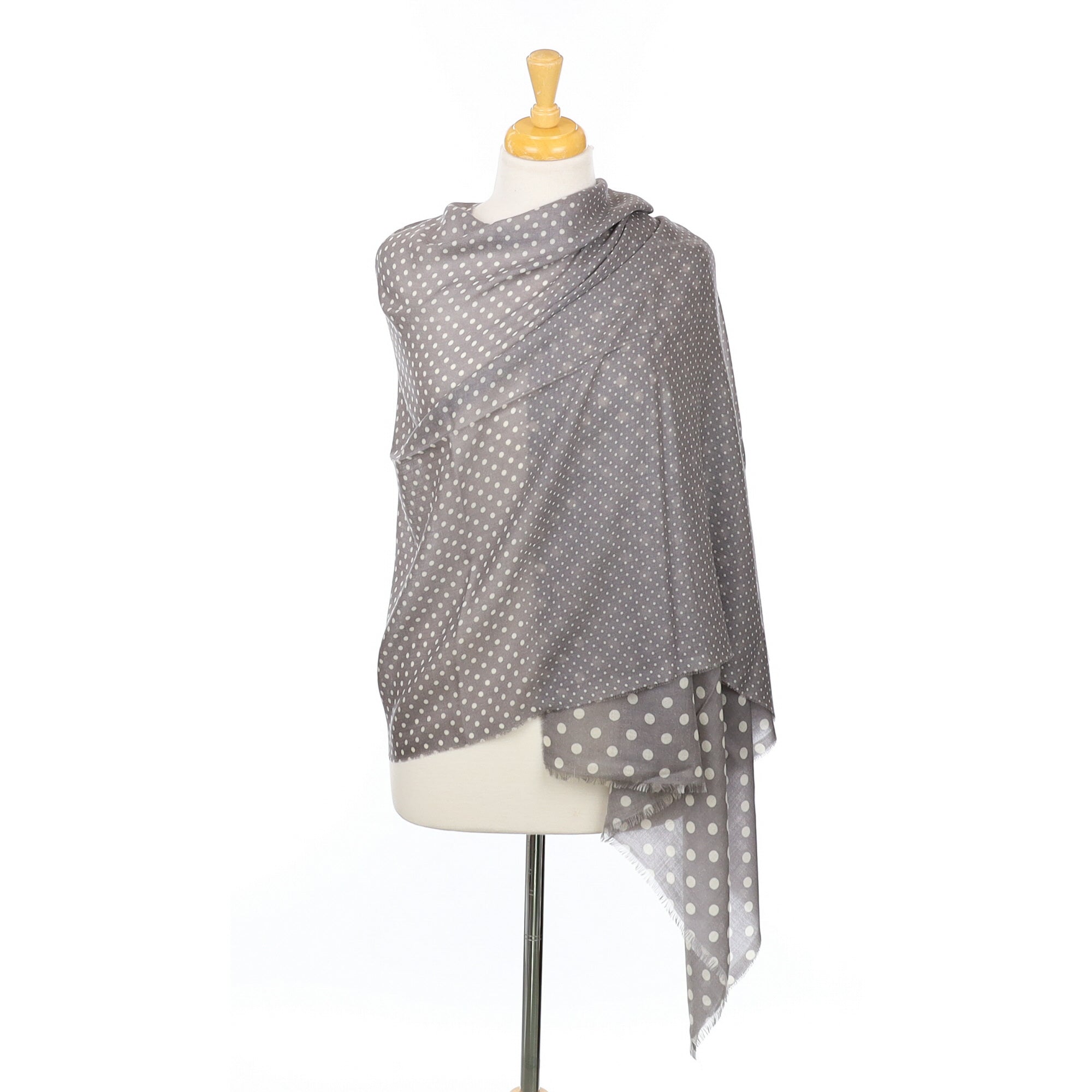 Scottish Begg & Co Grey Polka Dot Fine Woven Cashmere Wrap