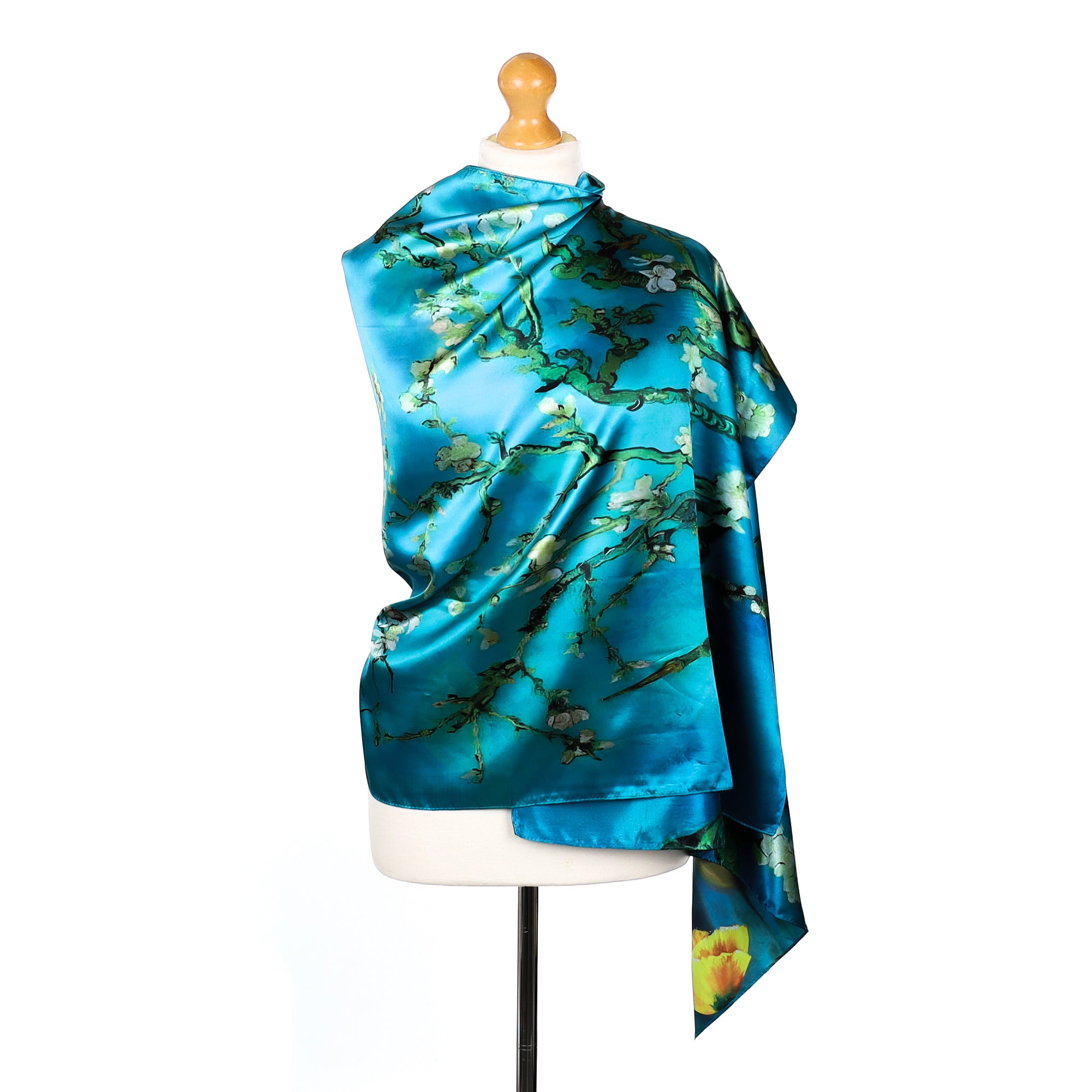 Immaculate Turquoise Botanical Silk Scarf Wrap