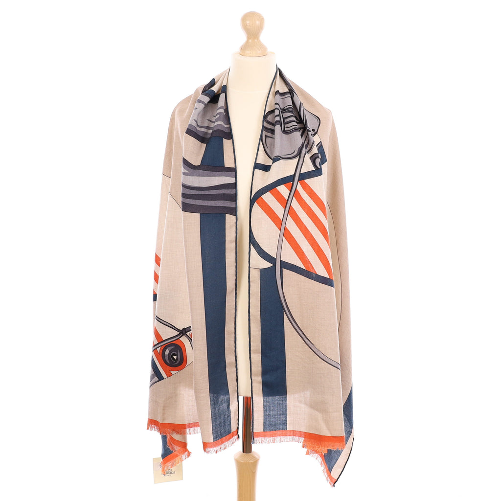 Brand New Hermès Cheval À La Couvertur Cashmere Blend Stole
