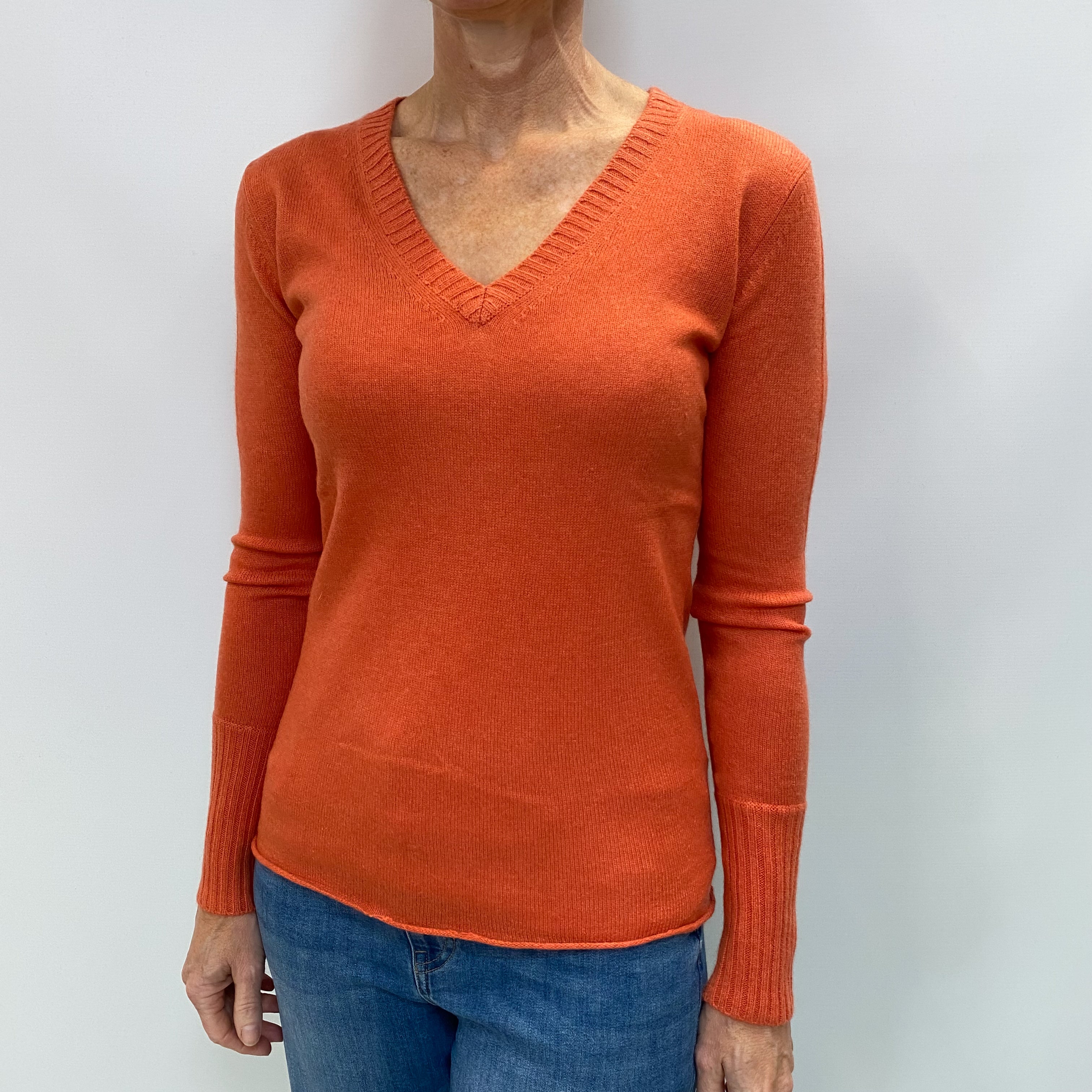 Sienna Orange Cashmere V Neck Jumper Small