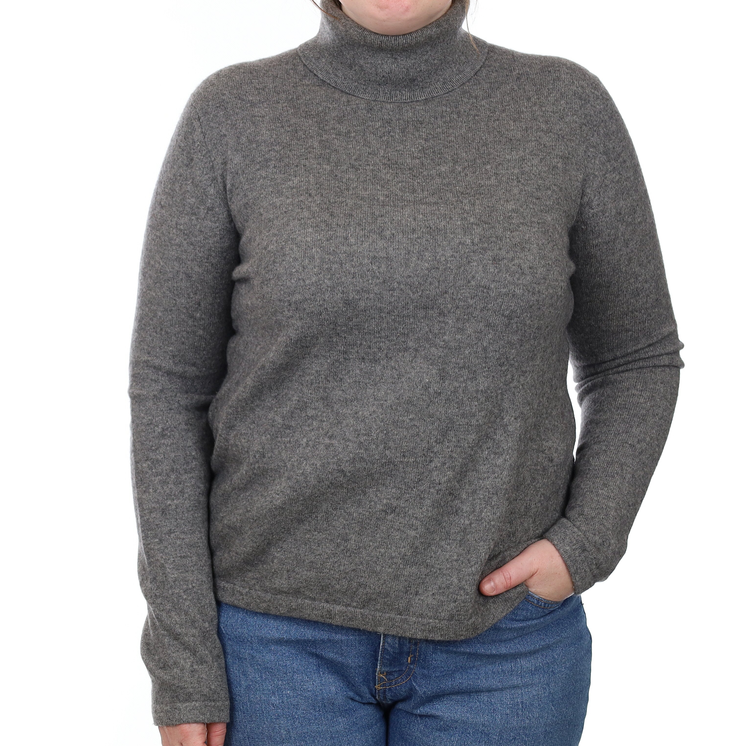 Slate Grey Cashmere Polo Neck Jumper Large