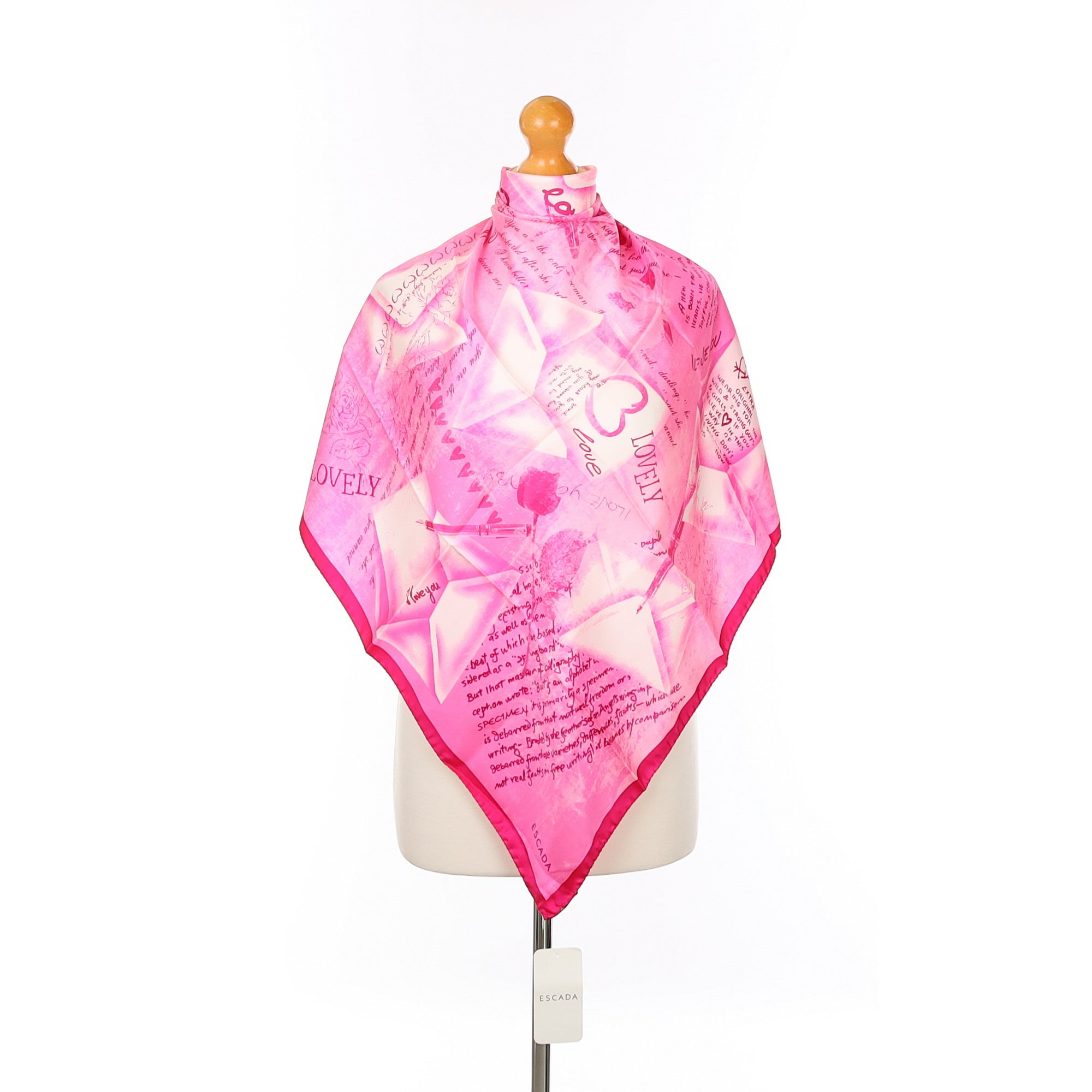 Brand New Escada Pink Text Silk Scarf