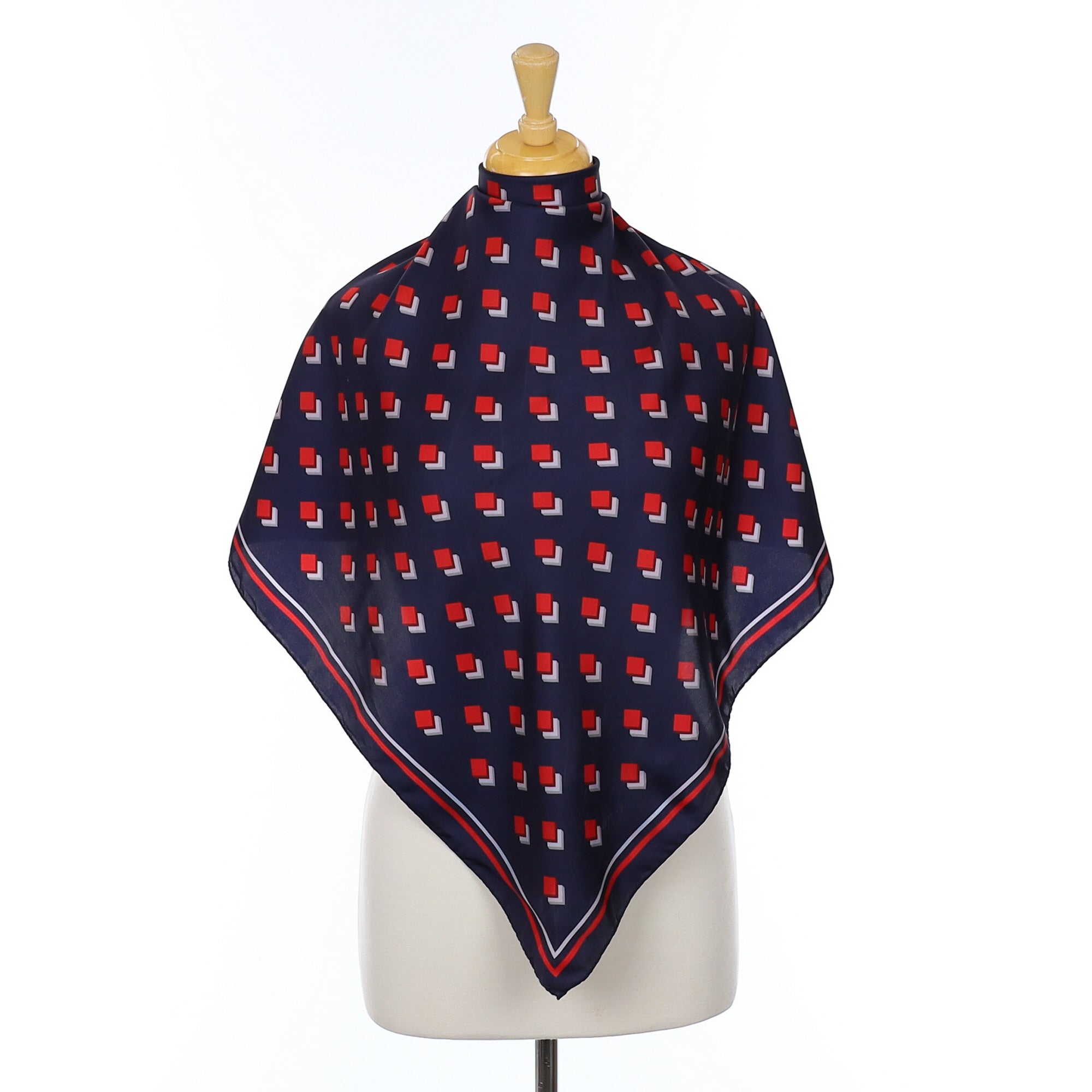 Italian Geometric Navy, Red and White Silk Scarf