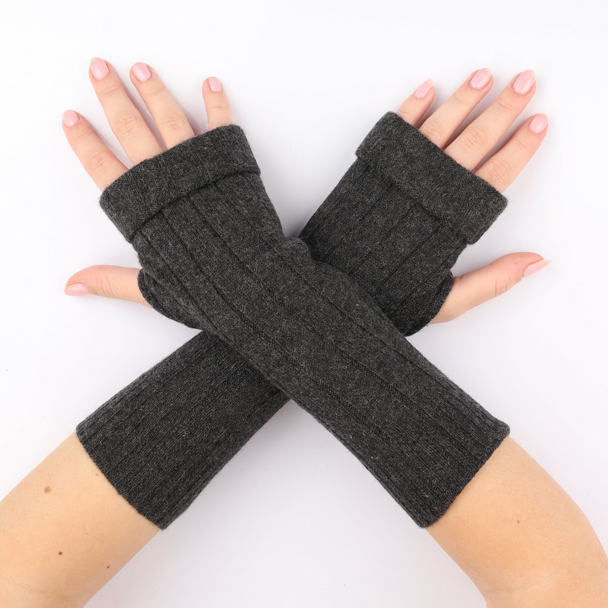 Charcoal Grey Ribbed Fingerless Gloves