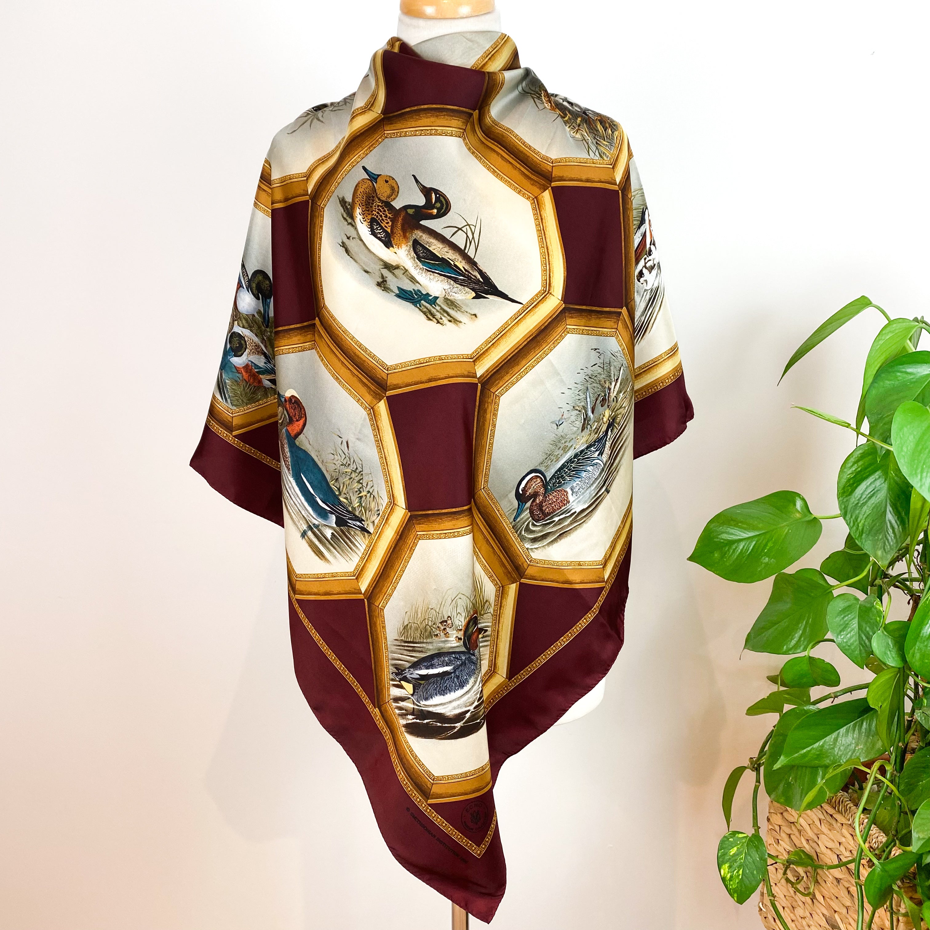 Large Mallard Design Vintage Silk Scarf