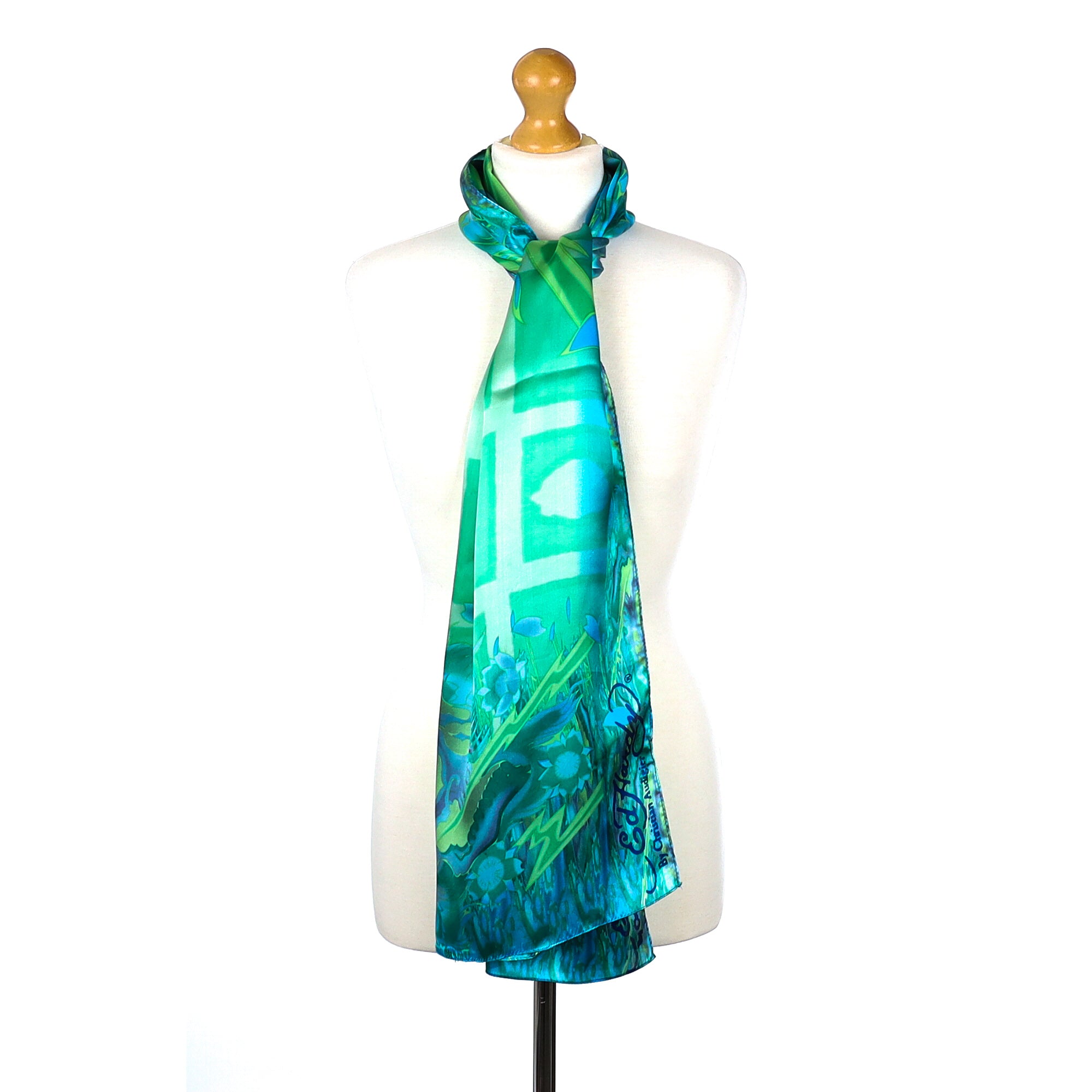 Christian Audigier Green Patterned Silk Scarf