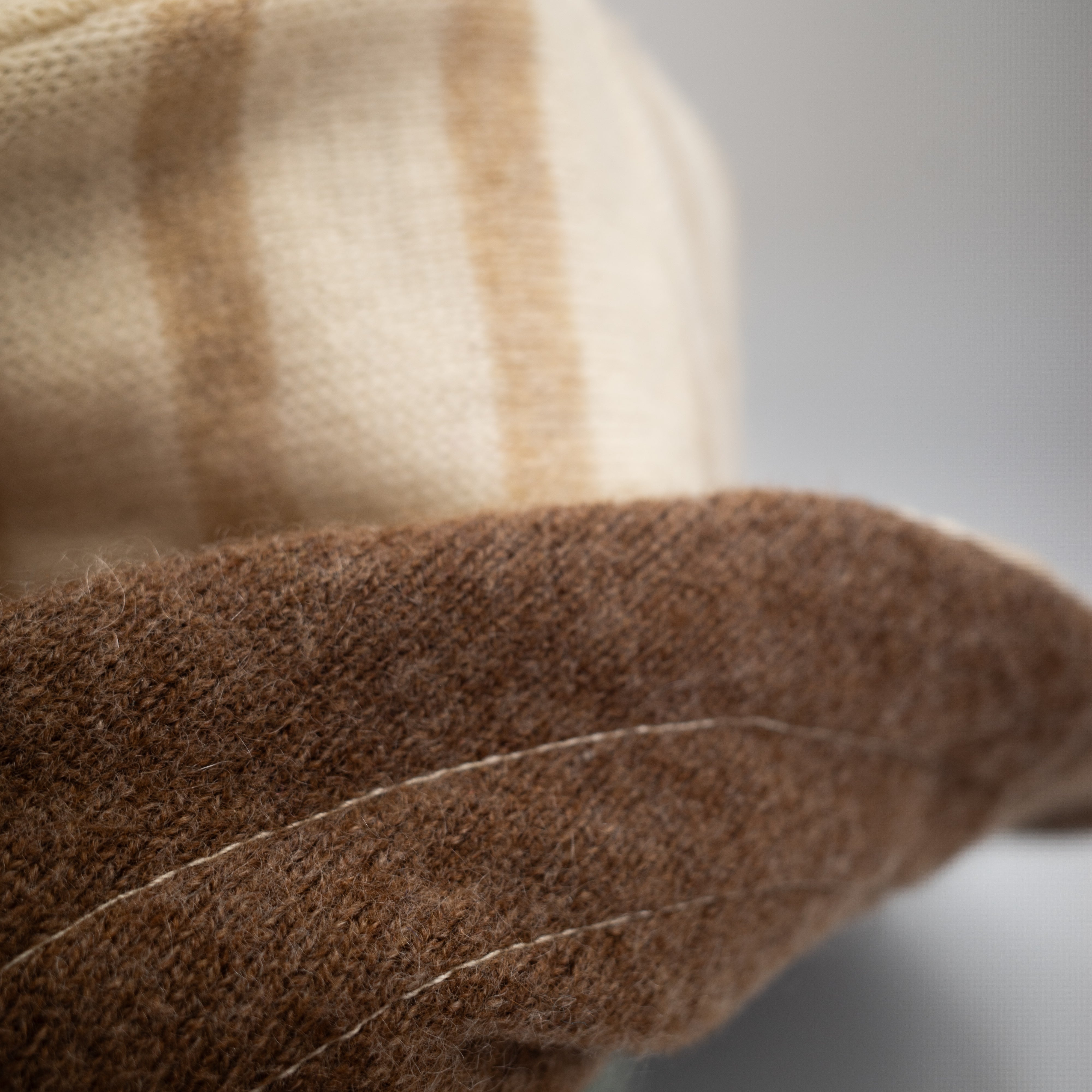 Oatmeal Beige Striped Reversible Cashmere Bucket Hat Large