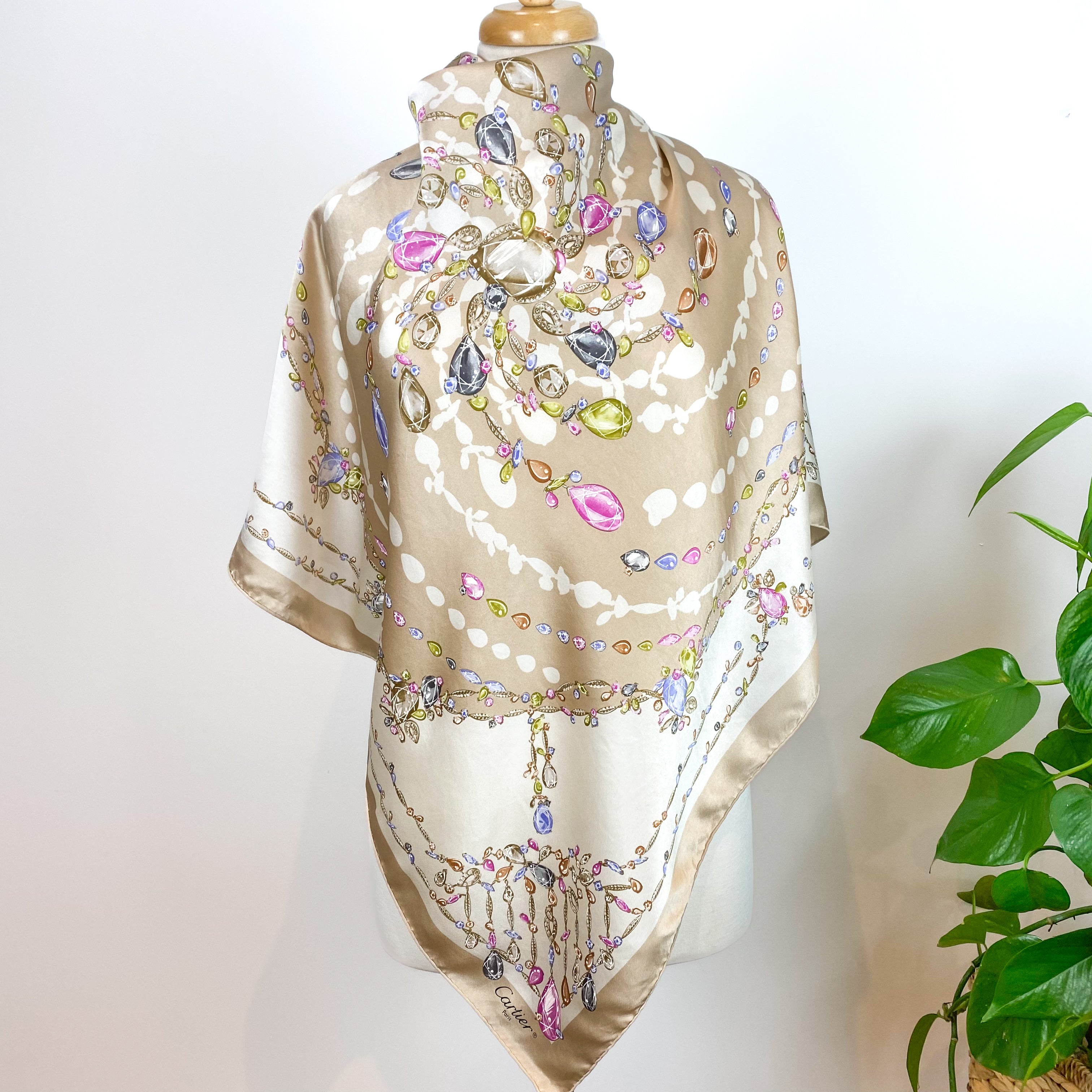 Stunning Cartier Jewel Designer Italian Silk Scarf