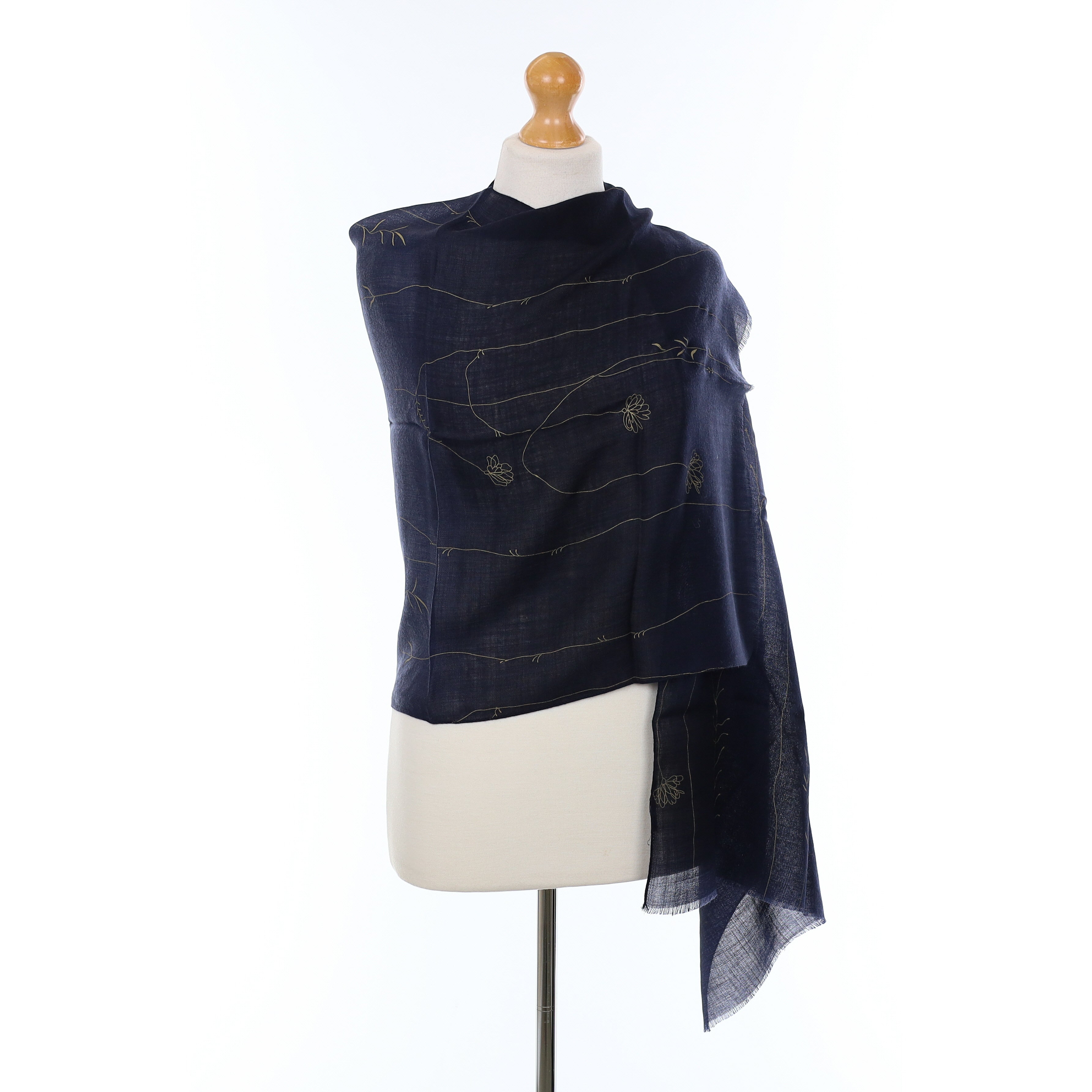 Jaeger Navy Floral Silk Blend Wrap