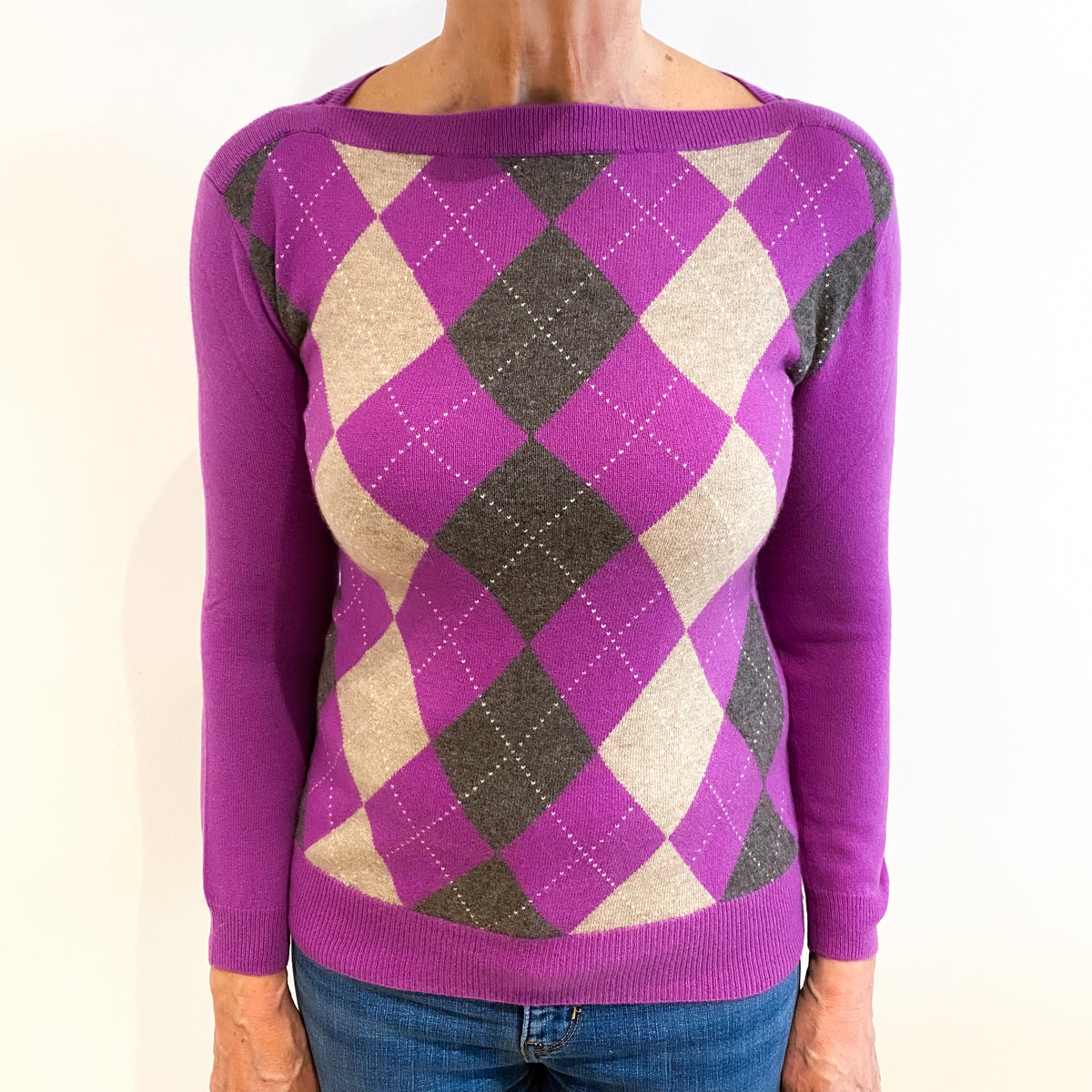 Loganberry Purple Diamond Boat Neck Jumper Medium