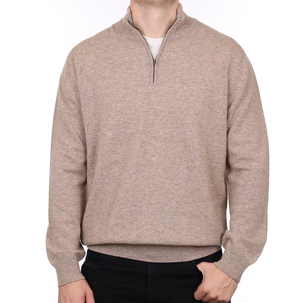Men’s Brand New Scottish Mink Marl Cashmere 1/4 Zip Jumper XXL