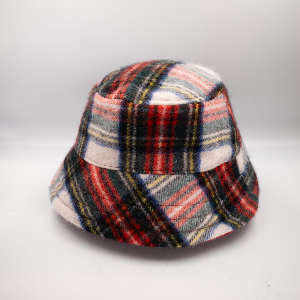 Red Tartan Reversible Cashmere Bucket Hat Small
