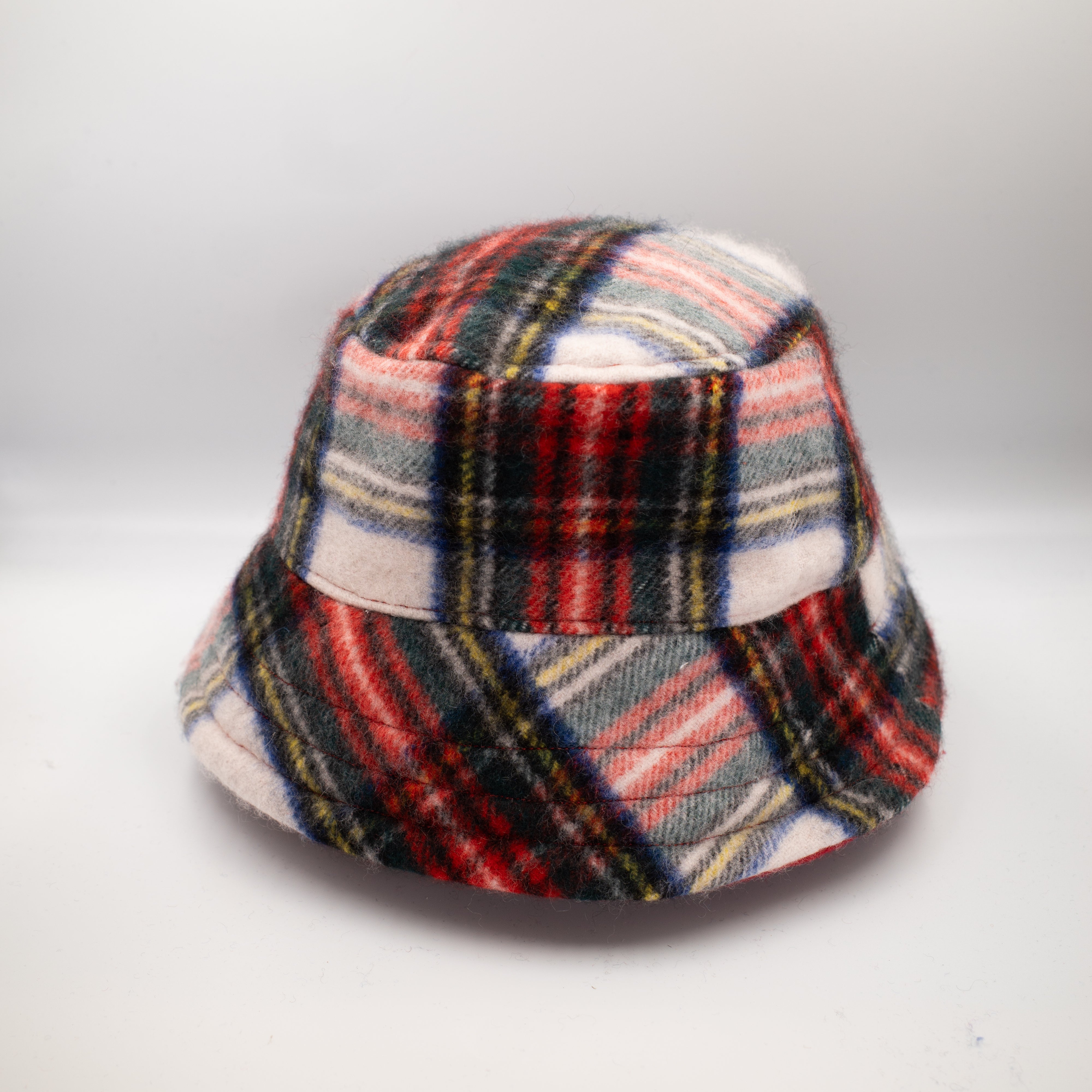 Red Tartan Reversible Cashmere Bucket Hat Small