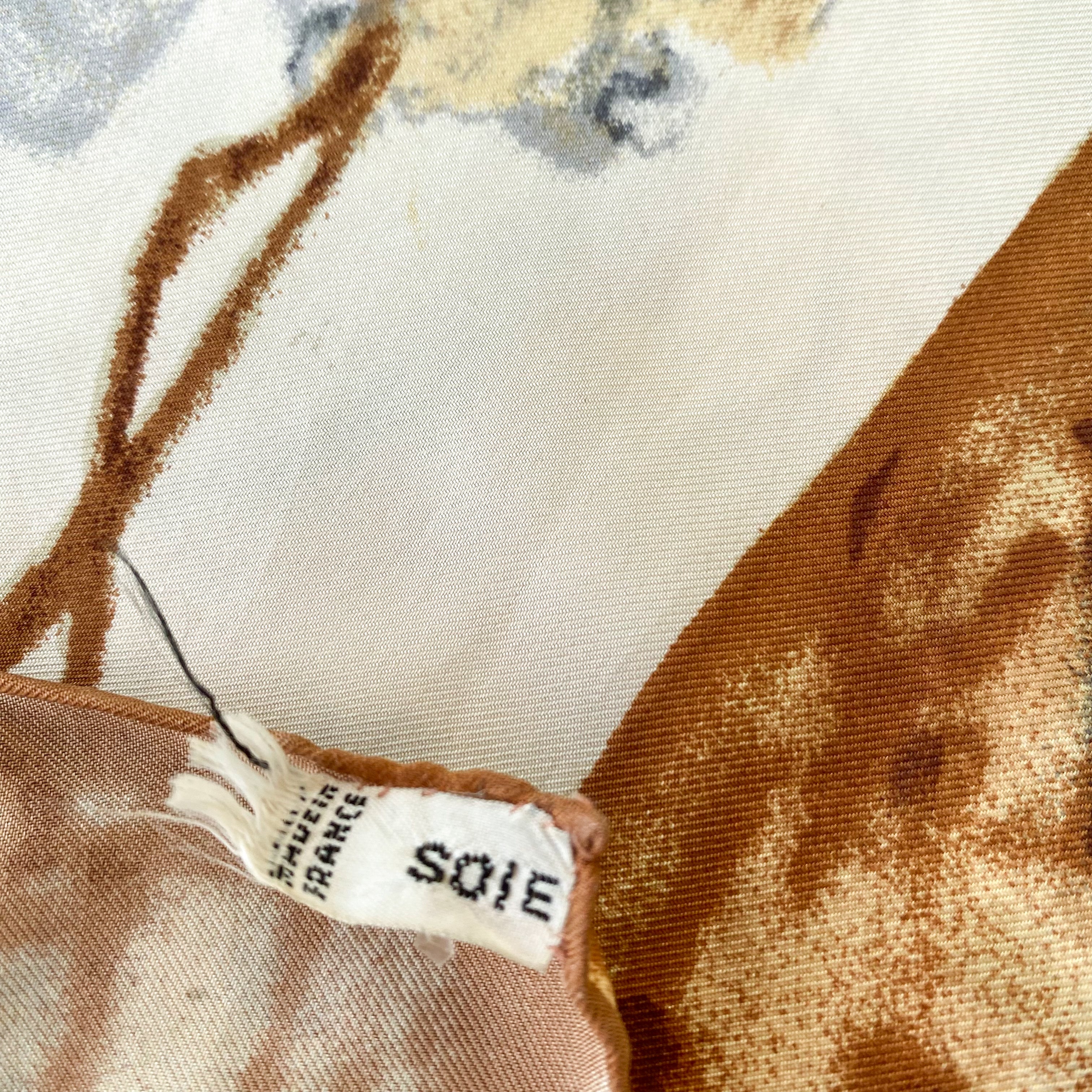 French Abstract Floral Vintage Silk Scarf