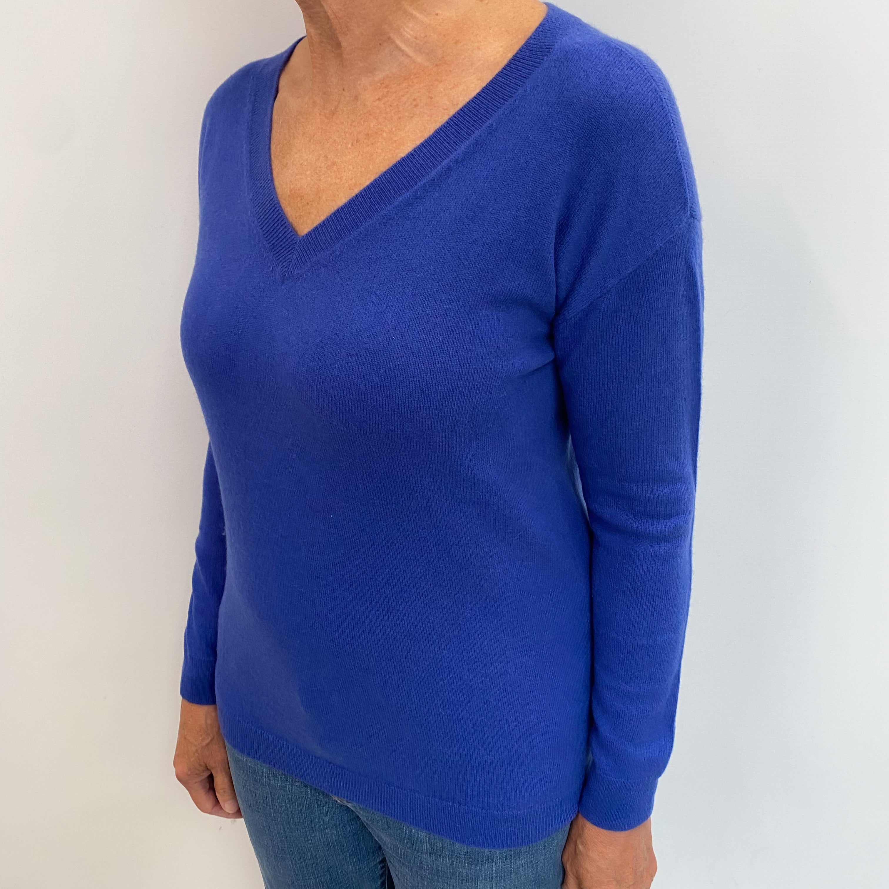 Bluebell Purple Cashmere V Neck Jumper Medium
