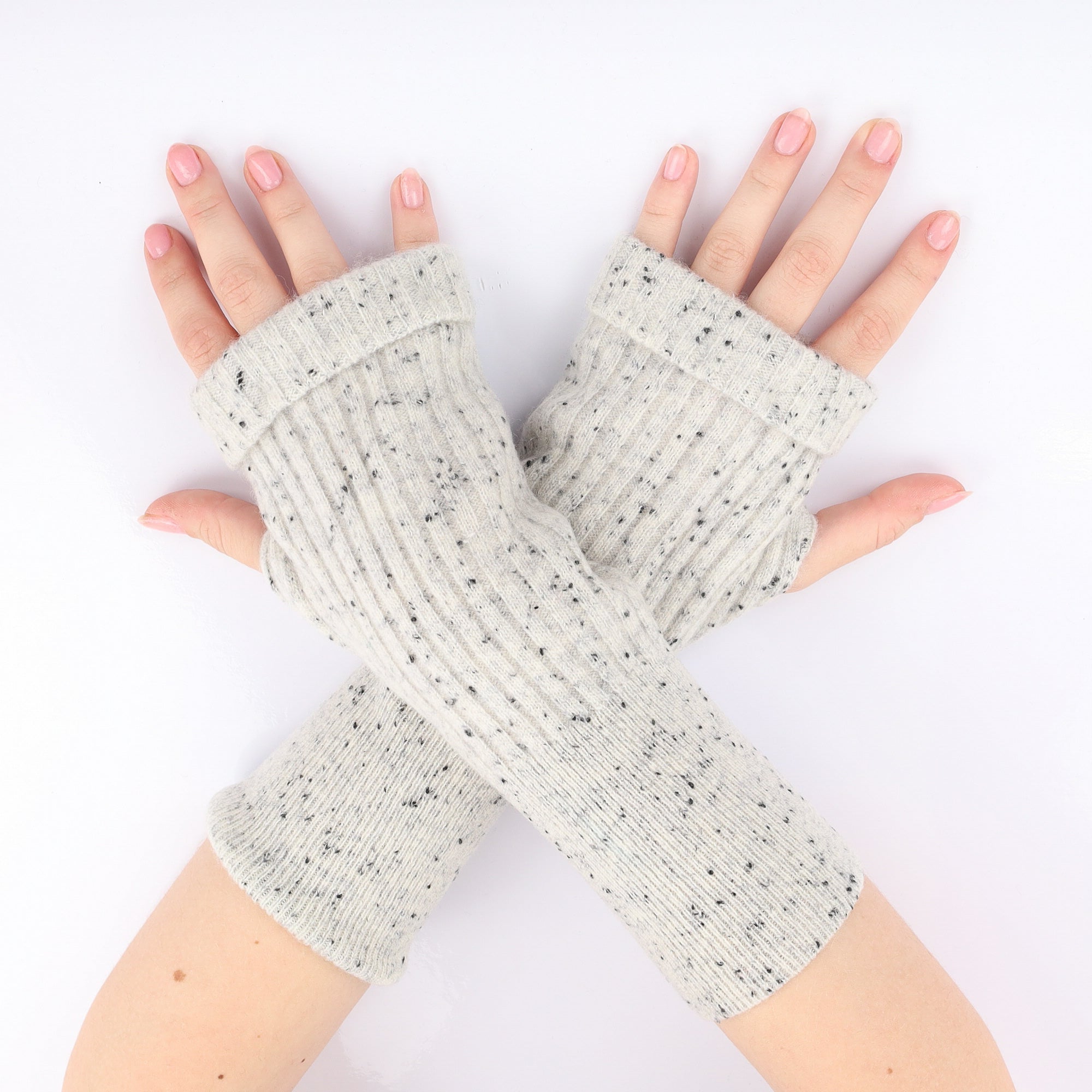 Frost Grey with Black Flecks Fingerless Gloves