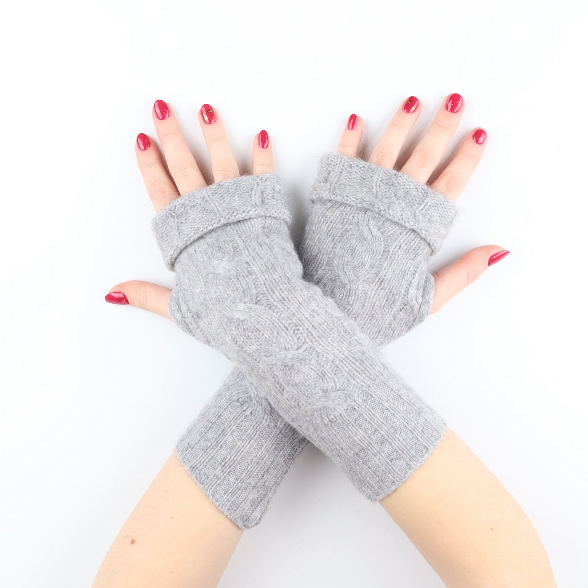 Smoke Grey Cable Fingerless Gloves