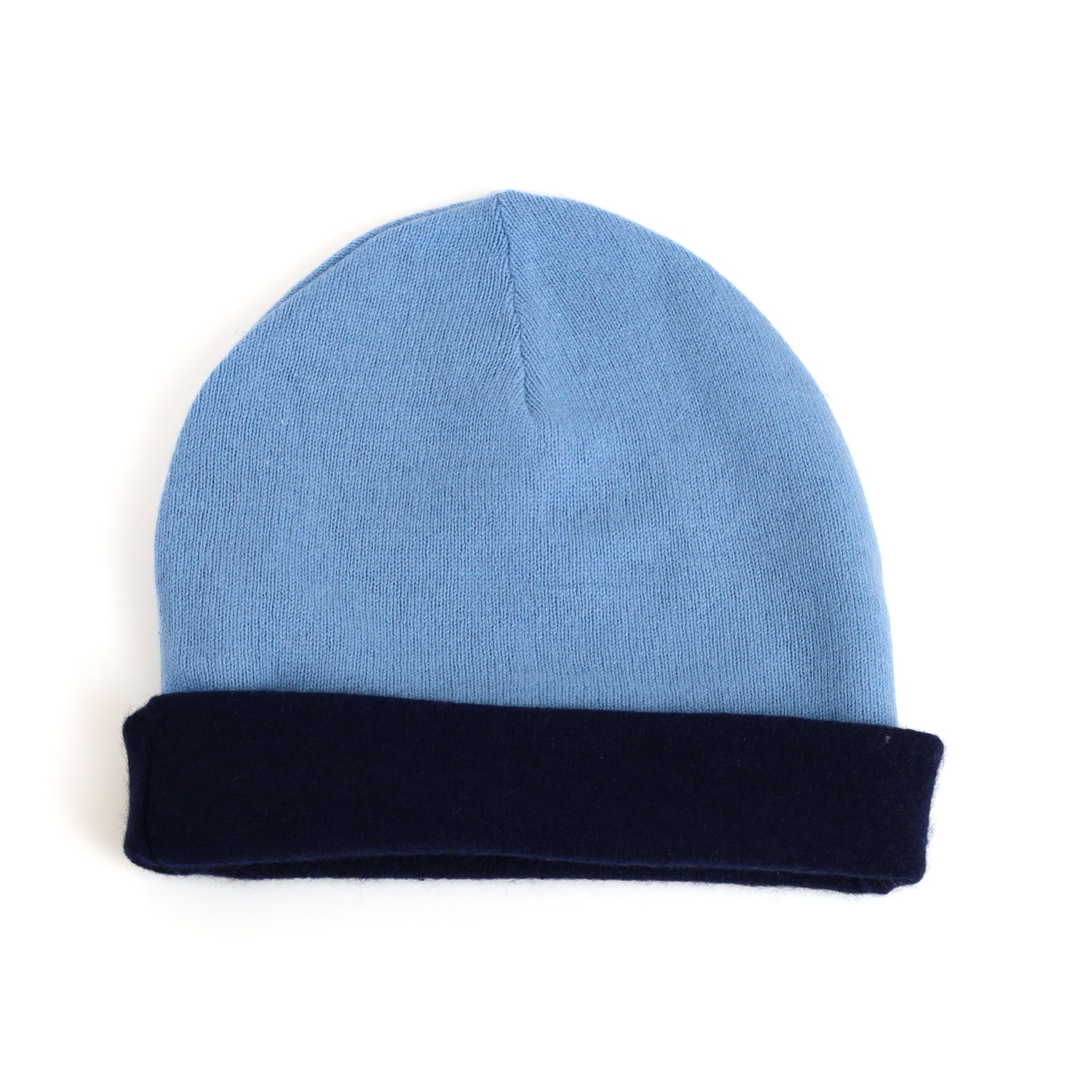 Navy and Cornflower Blue Reversible Cashmere Beanie Hat