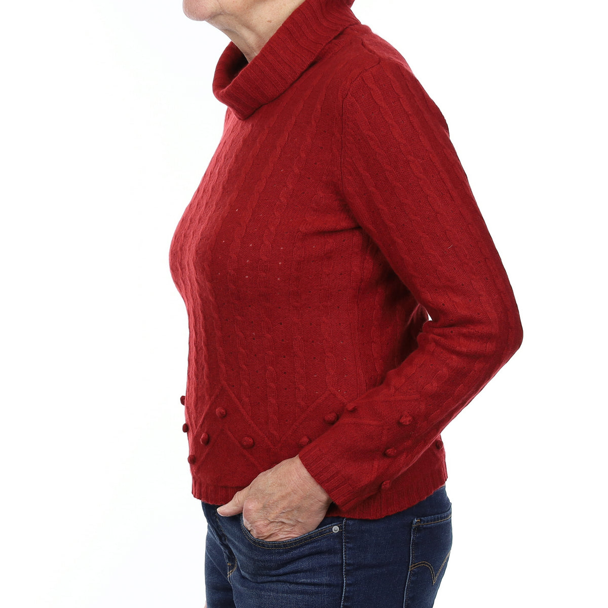 Crimson Red Textured Cashmere Polo Neck Jumper Medium