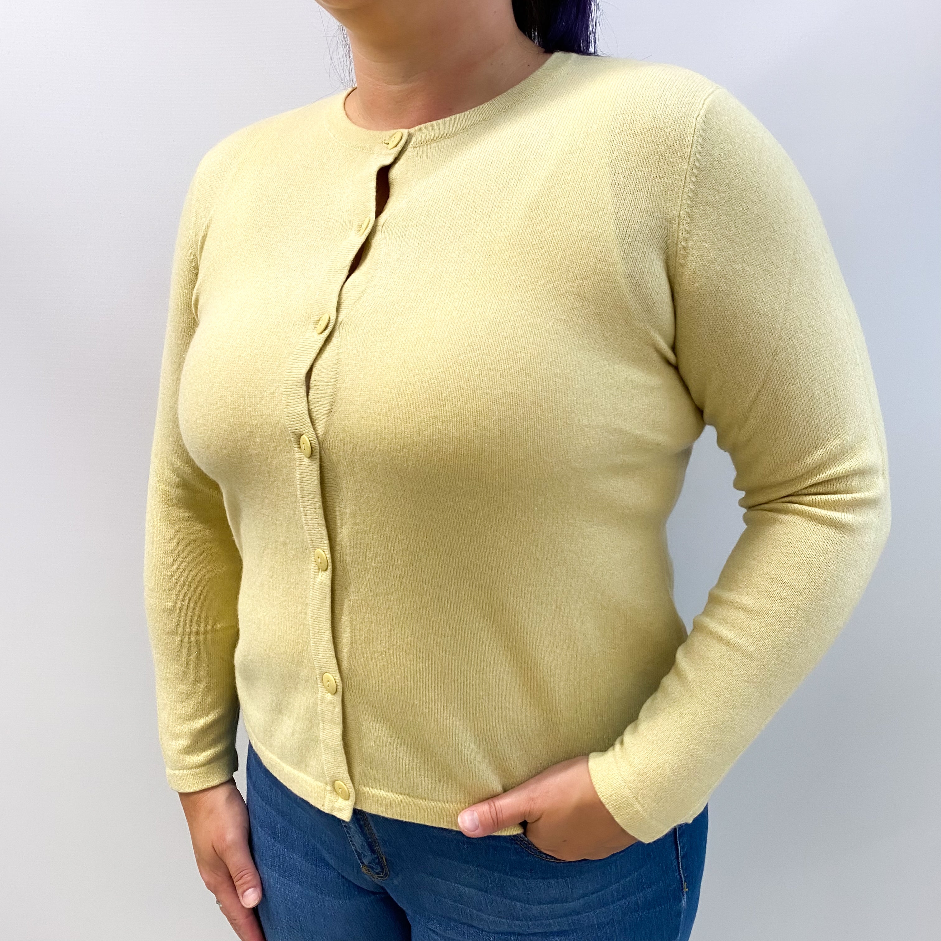 Pistachio Green Cashmere Crew Neck Cardigan Large