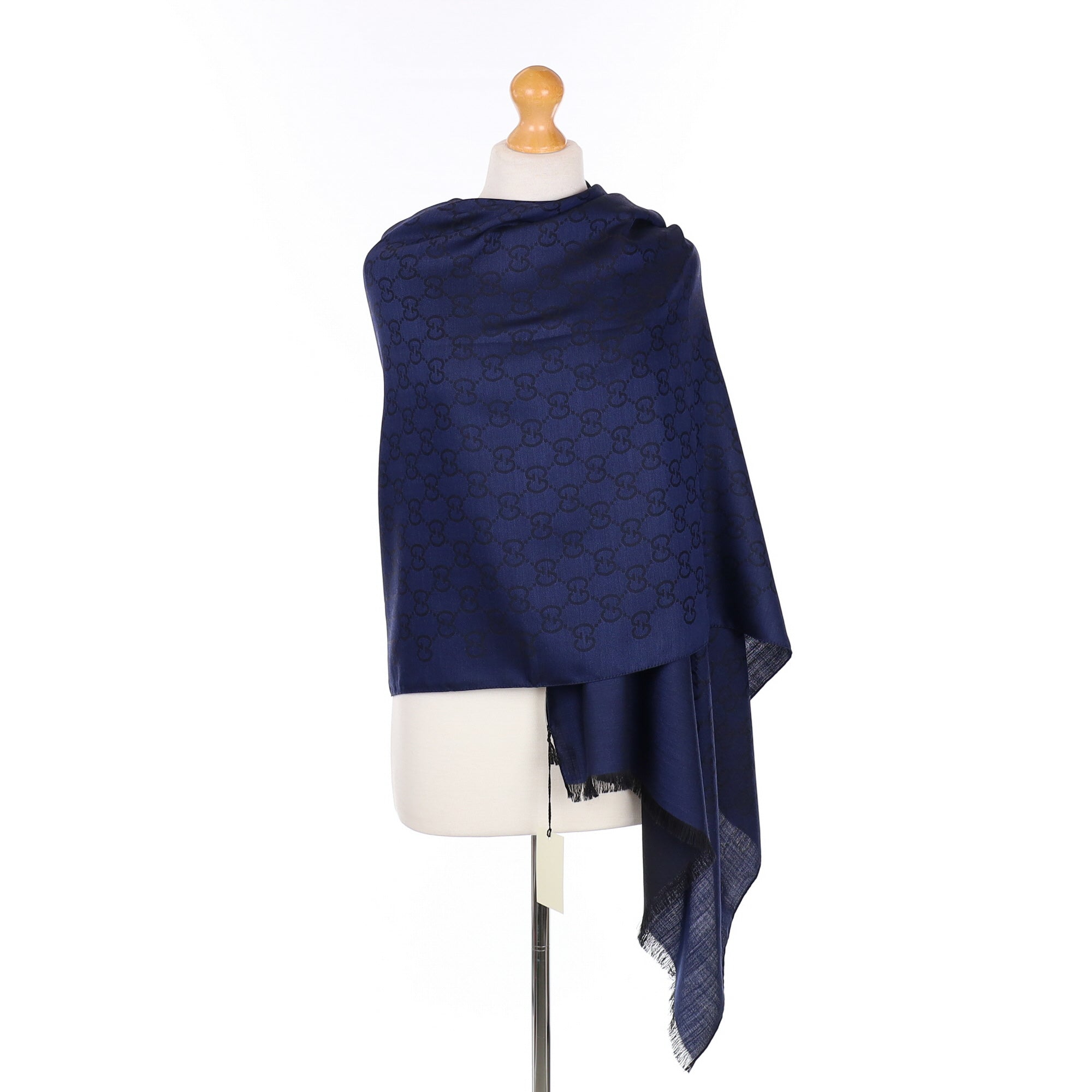 Brand New Gucci Silk Navy Monogram Blend Wrap