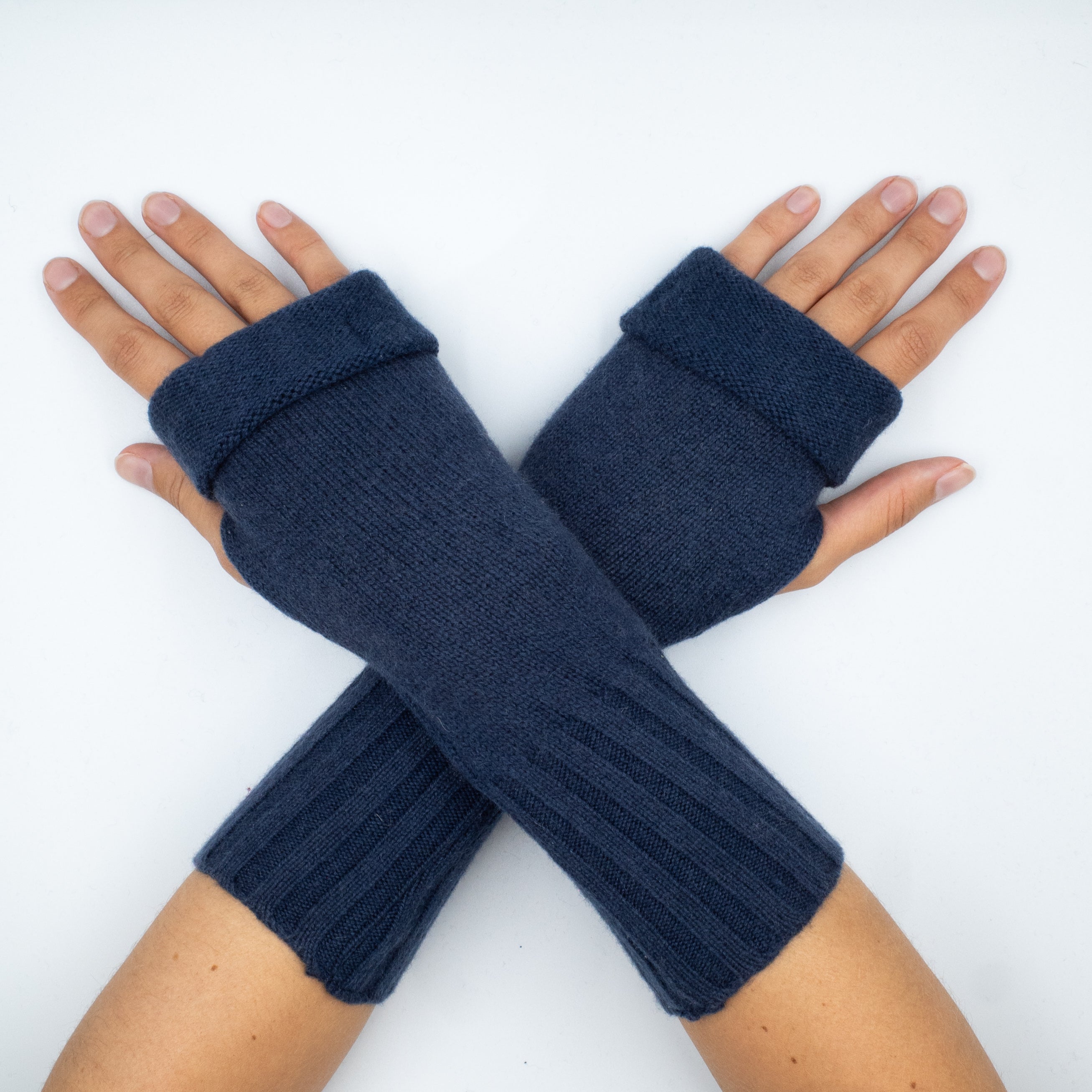 Naval Blue Heavy Knit Cashmere Fingerless Gloves