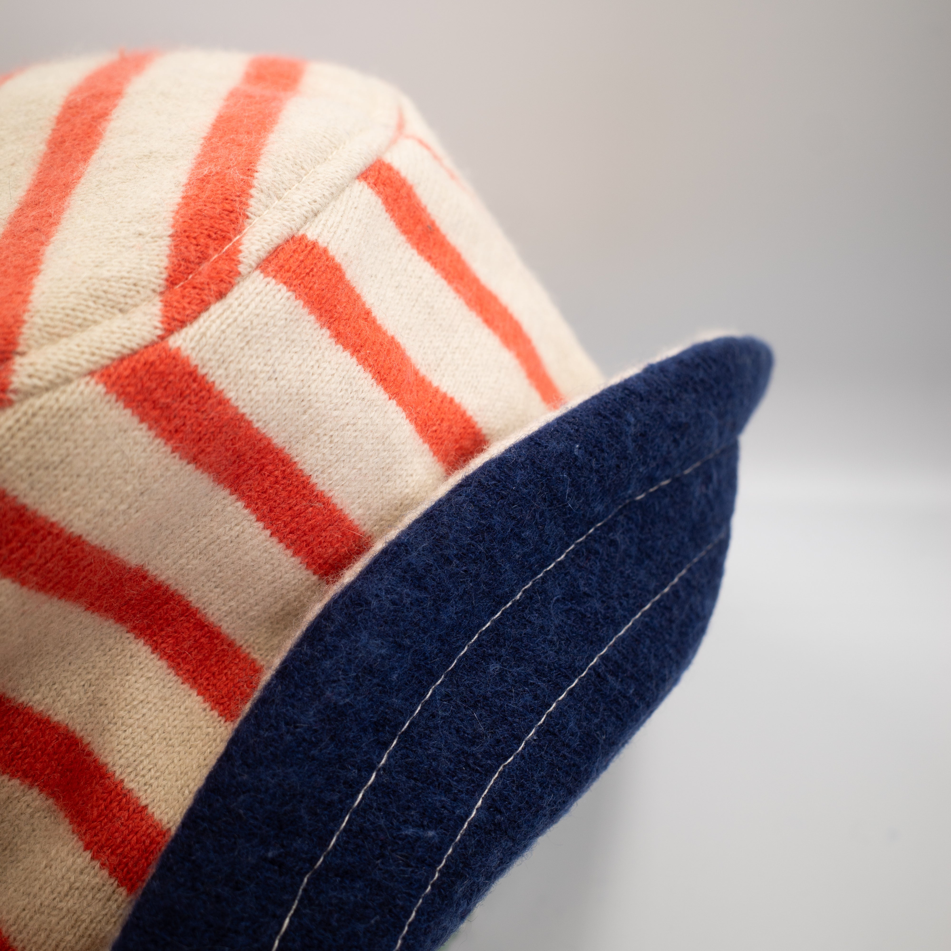 Oatmeal Beige and Orange Stripe Reversible Cashmere Bucket Hat Large