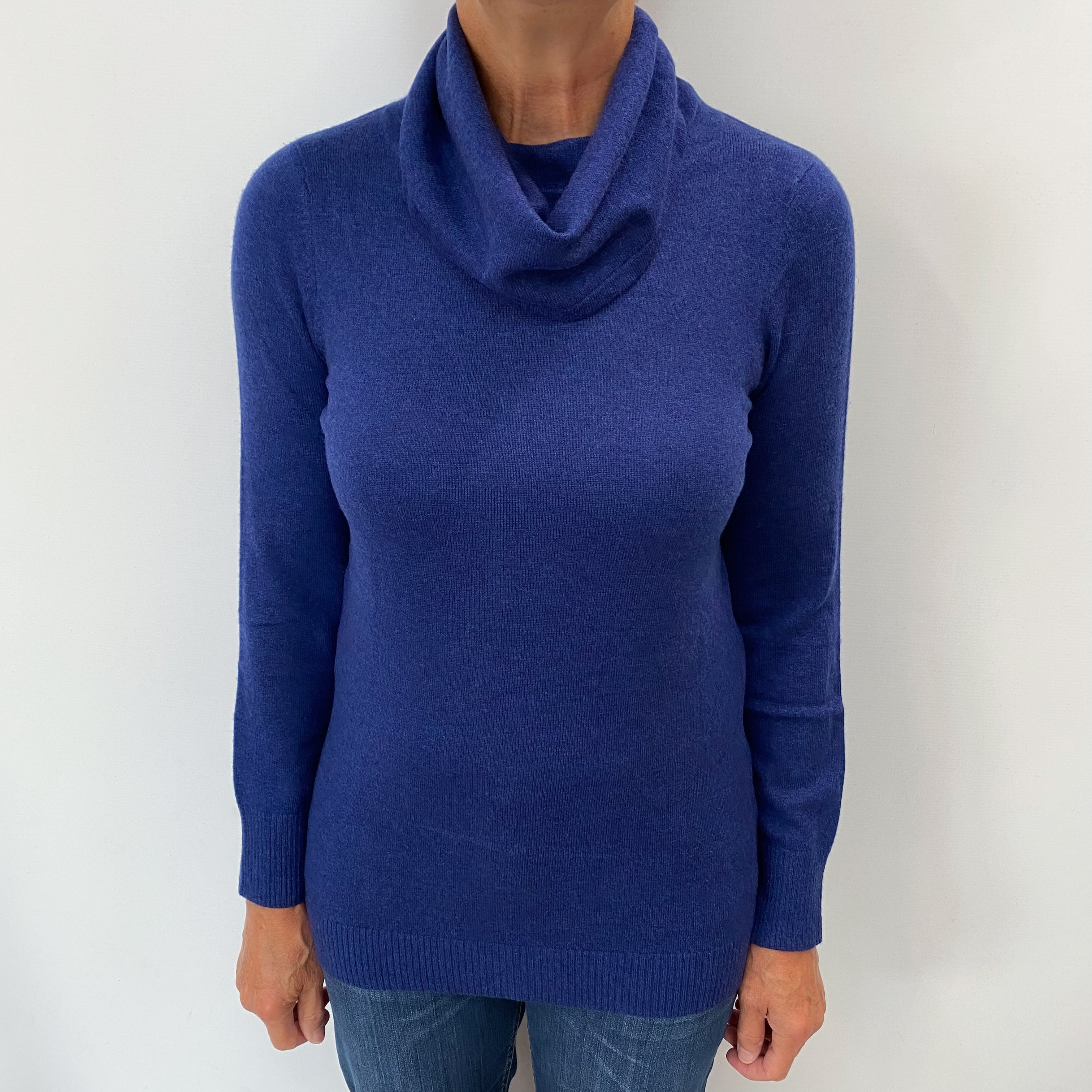 L.L. Bean Denim Blue Cashmere Cowl Neck Jumper Medium