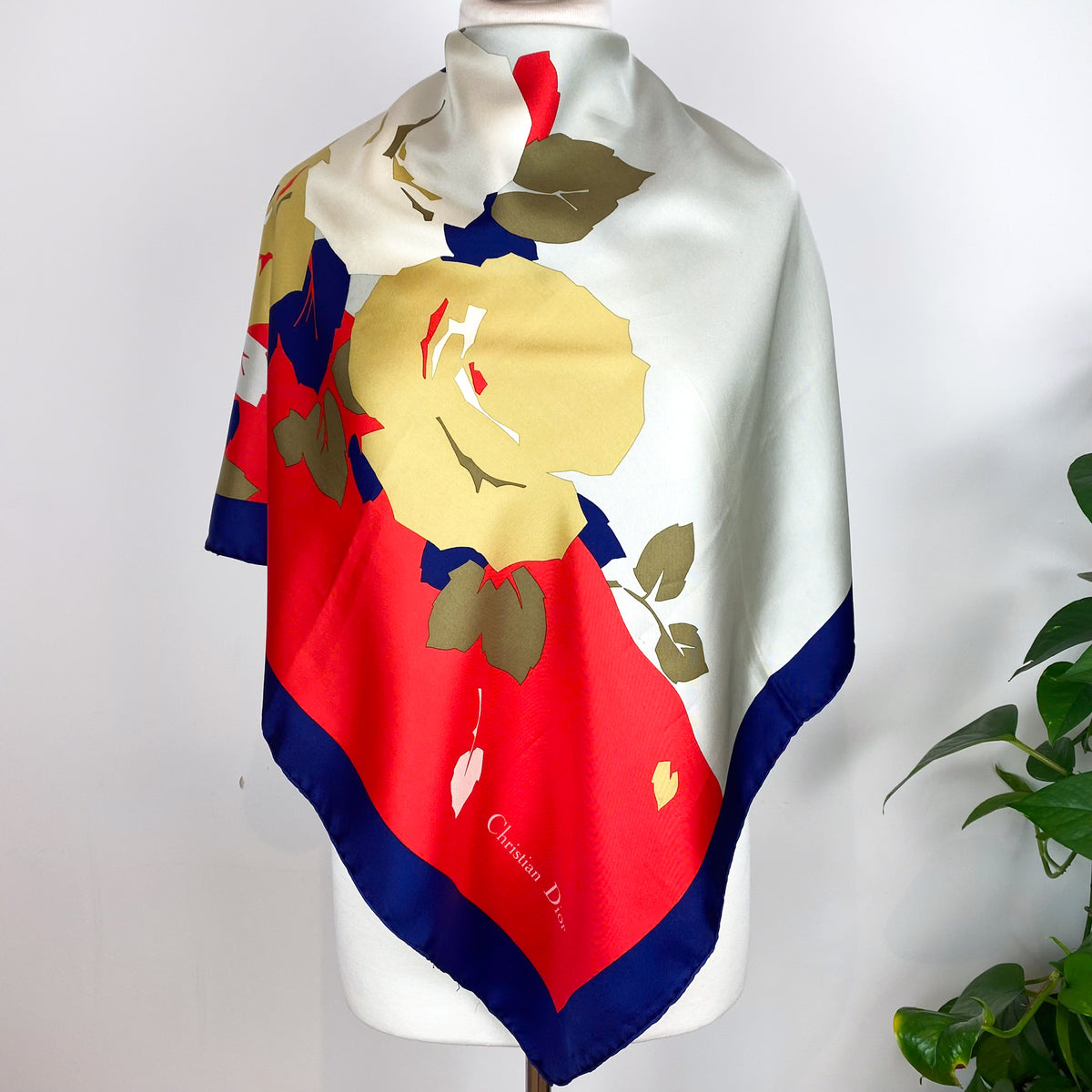 1970’s Christian Dior Floral Vintage Silk Scarf