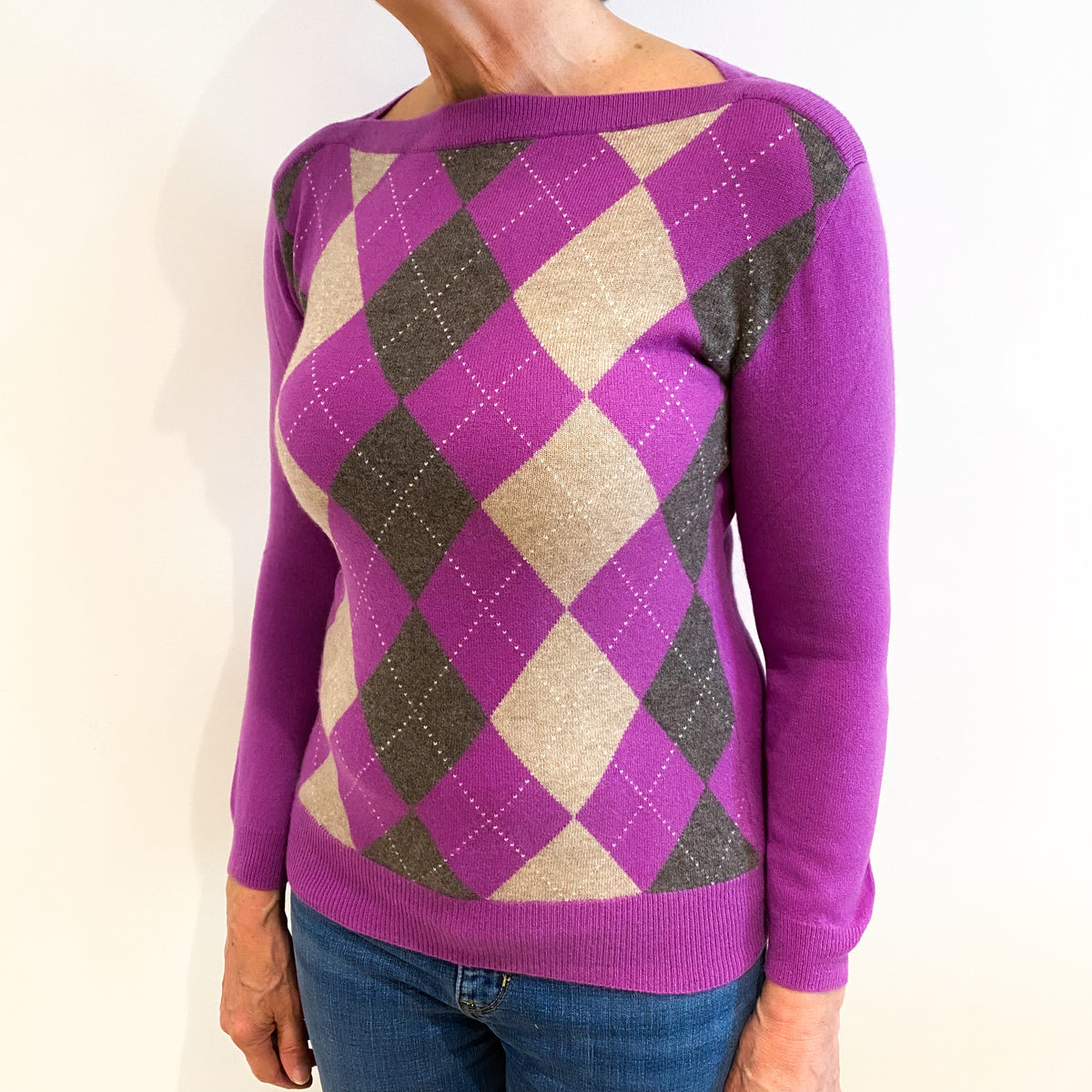 Loganberry Purple Diamond Boat Neck Jumper Medium