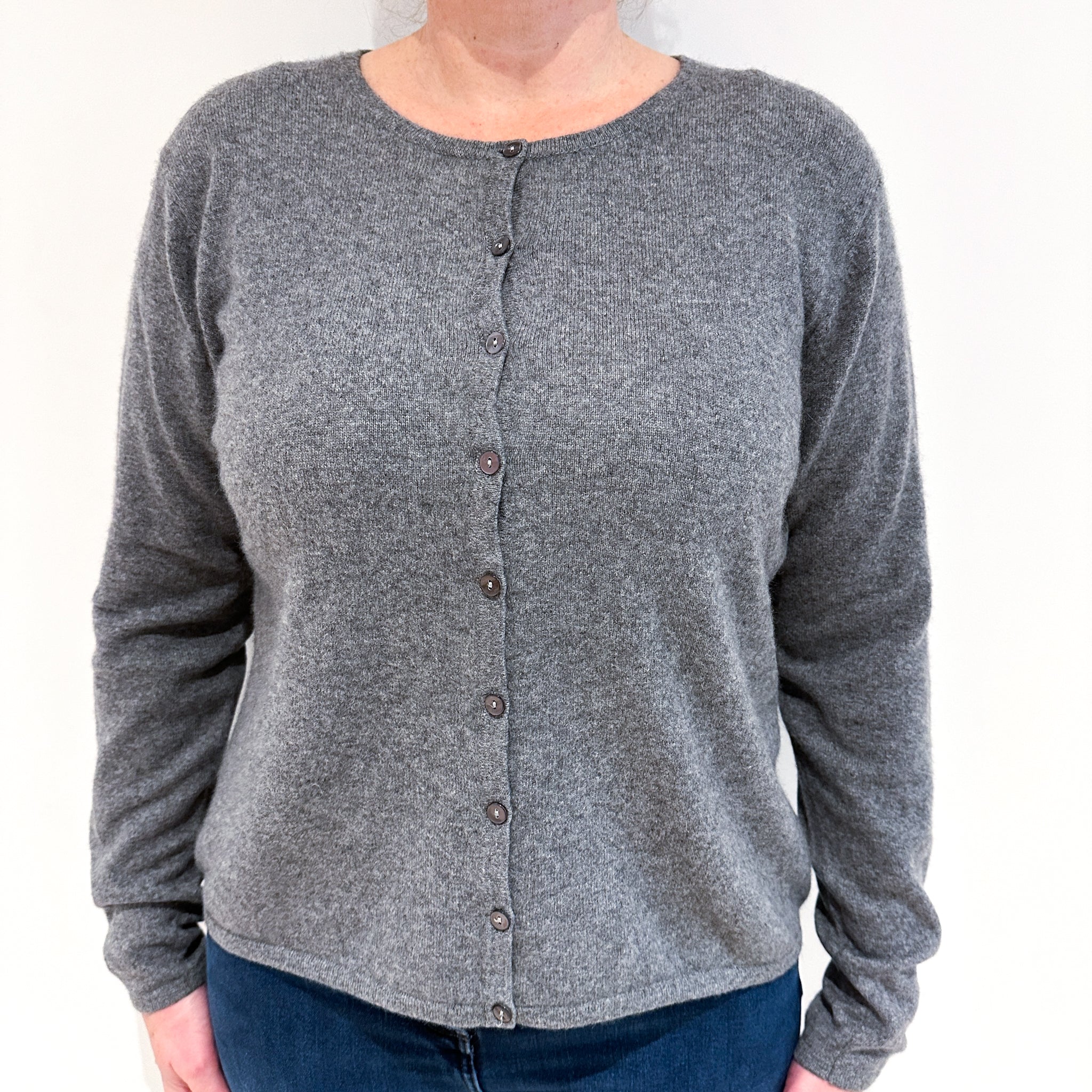 Steel Grey Cashmere Crew Neck Cardigan Large