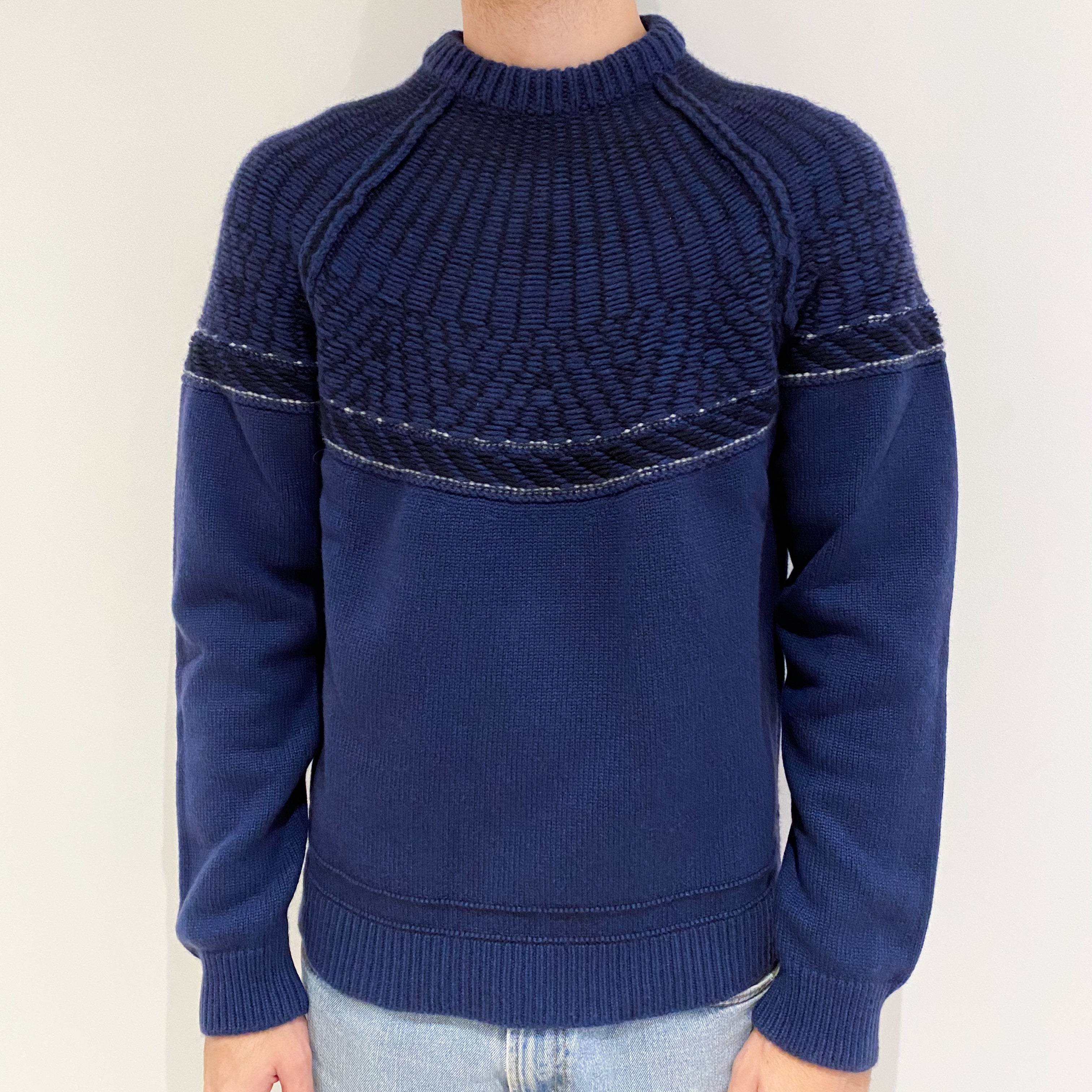 Men’s Brand New Scottish French Navy Chunky Crew Neck Jumper Small