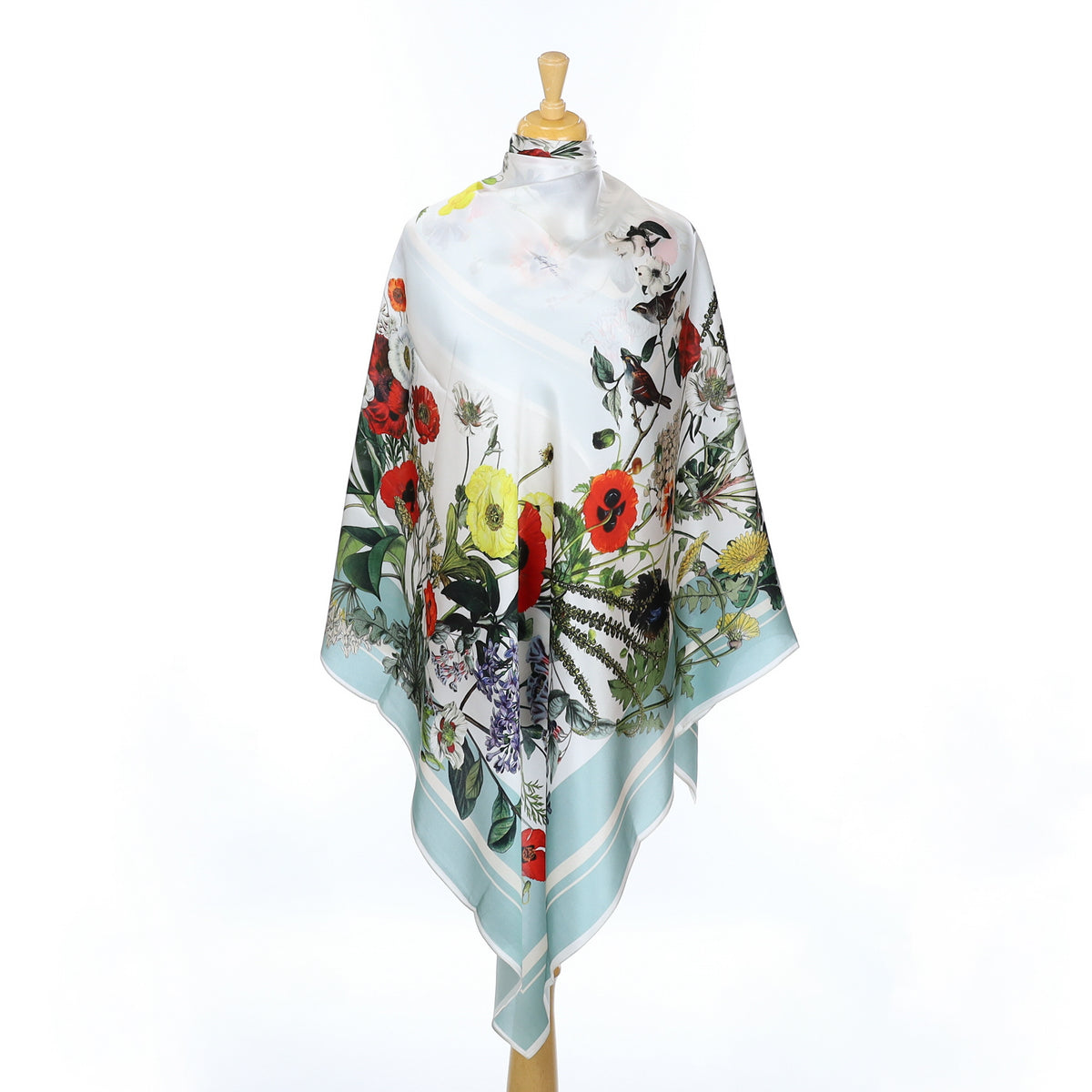 Brand New St Piece Aqua Edged Floral Silk Scarf