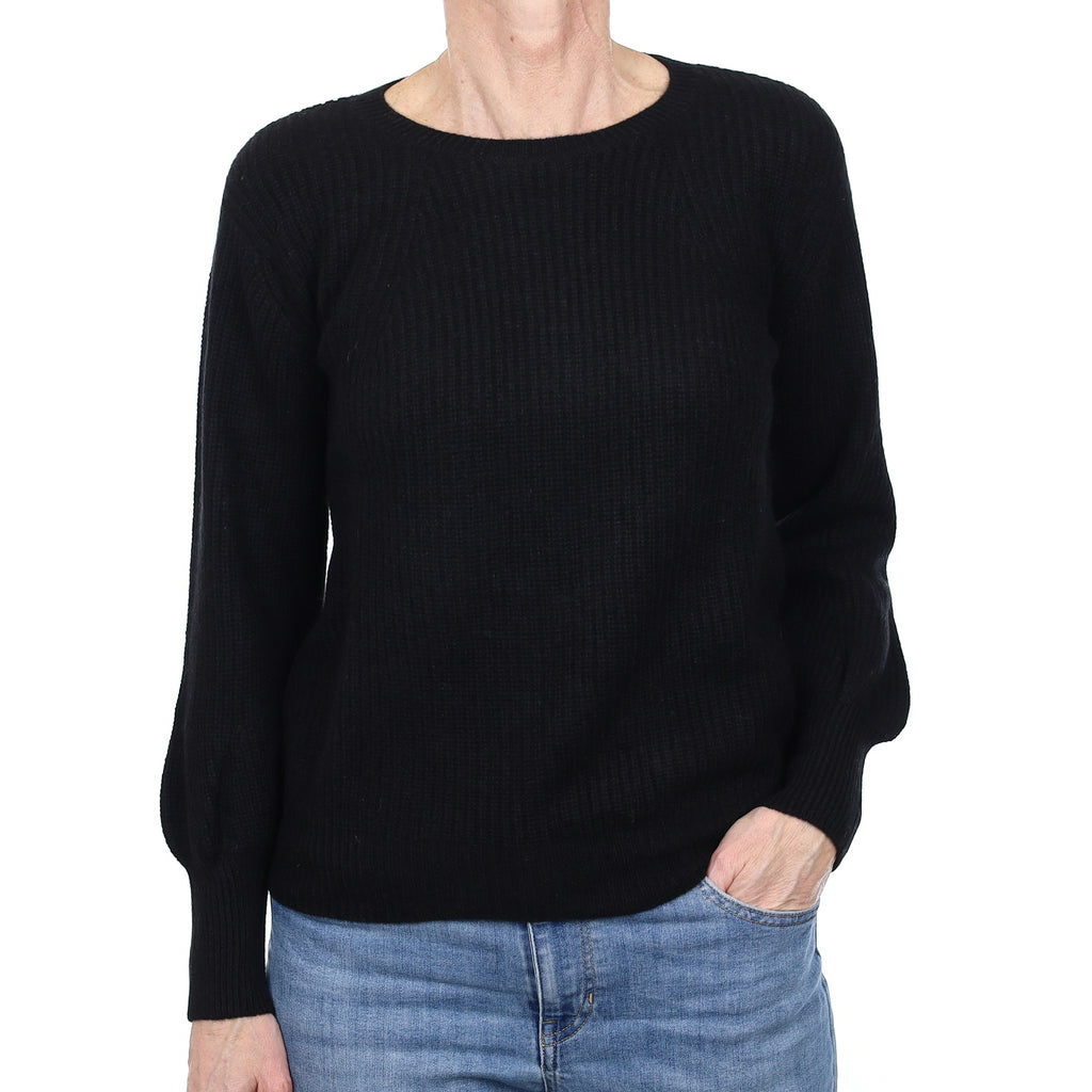 Black Chunky Rib Cashmere Crew Neck Jumper Small