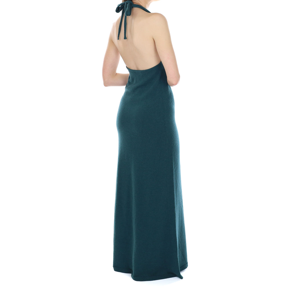 Brand New Scottish Forest Green Cashmere Long Halter Neck Dress Small
