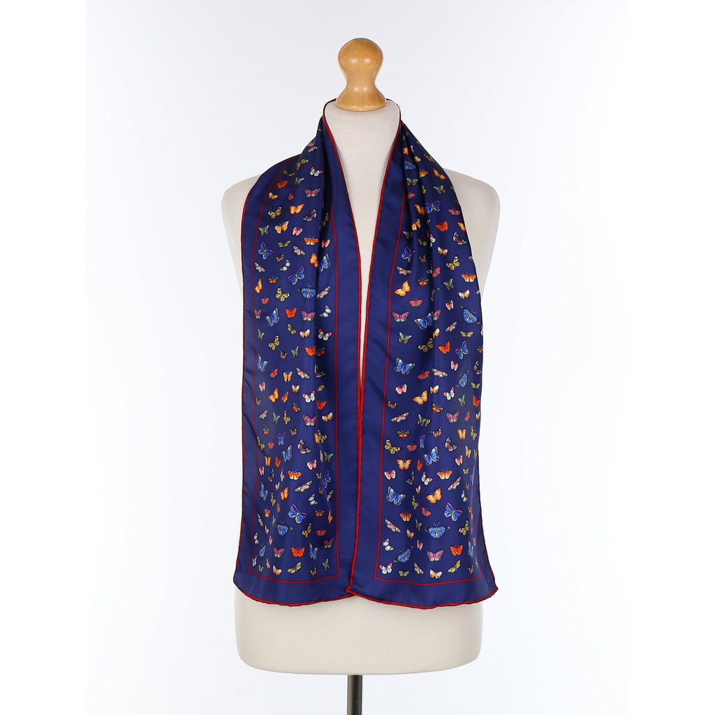 Navy Butterfly Silk Scarf