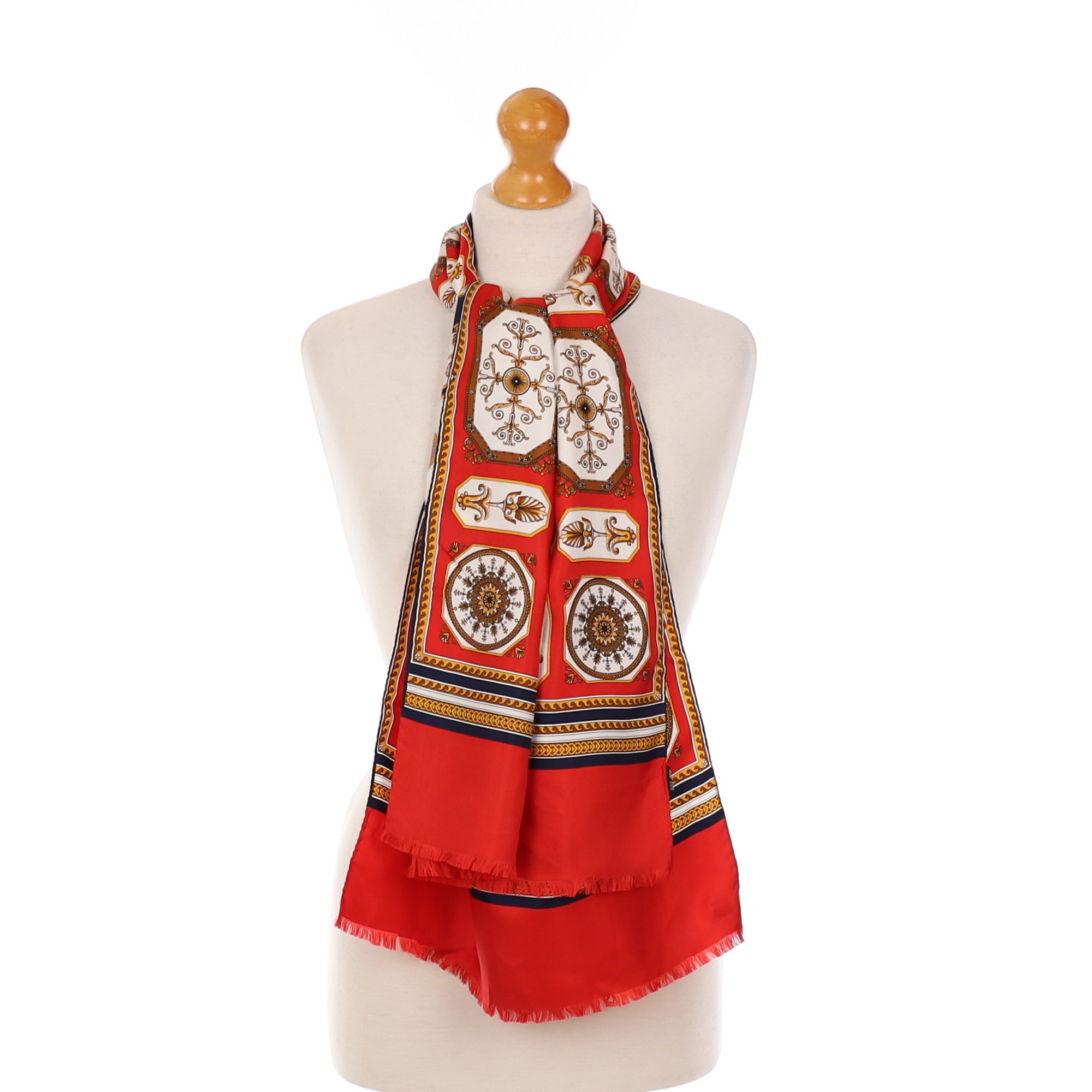 Traditional Design Long Red Silk Scarf