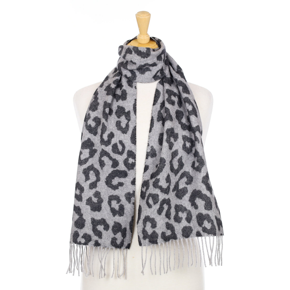 Grey Leopard Print Woven Cashmere Scarf