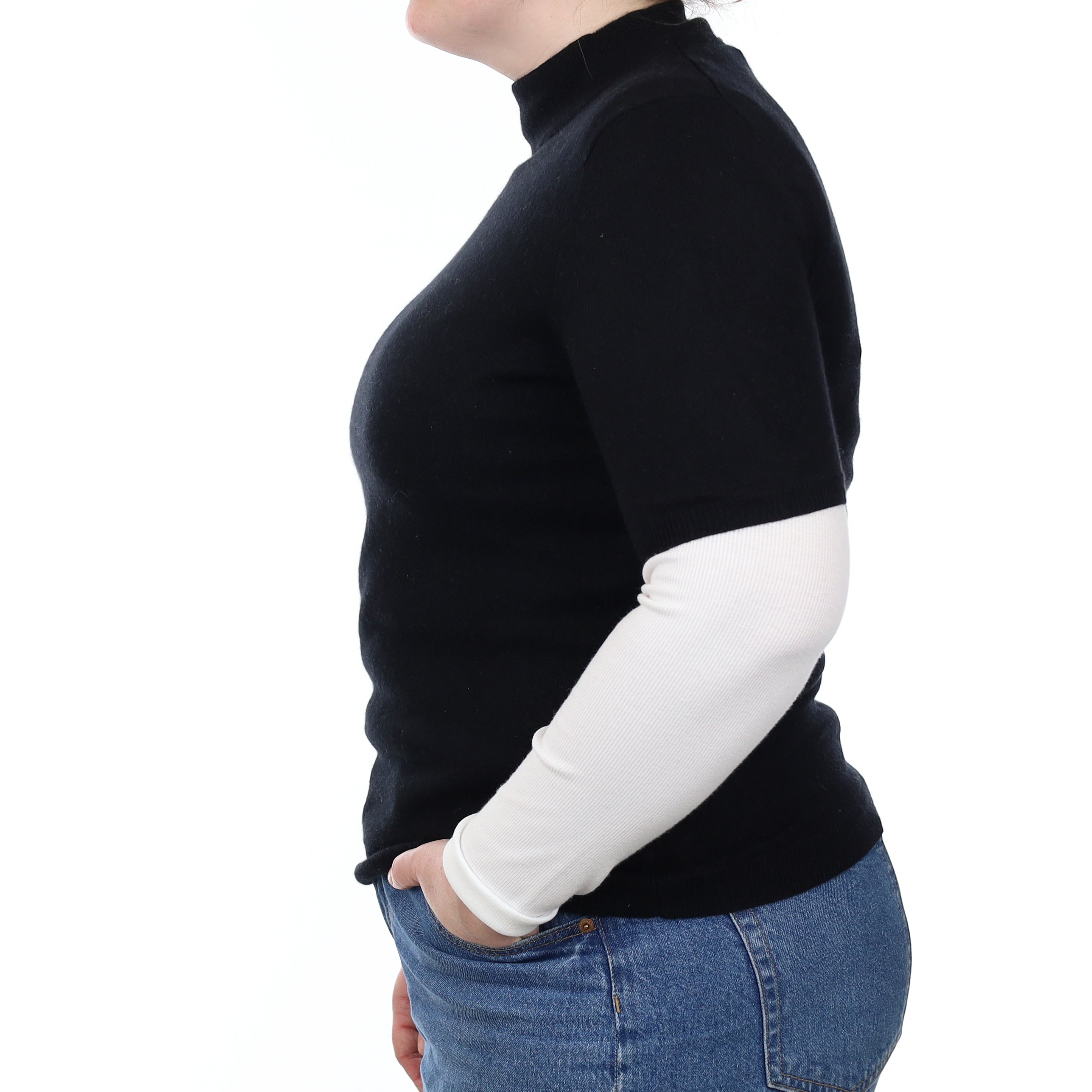 Black Cashmere Short Sleeved Turtle Neck Jumper Large