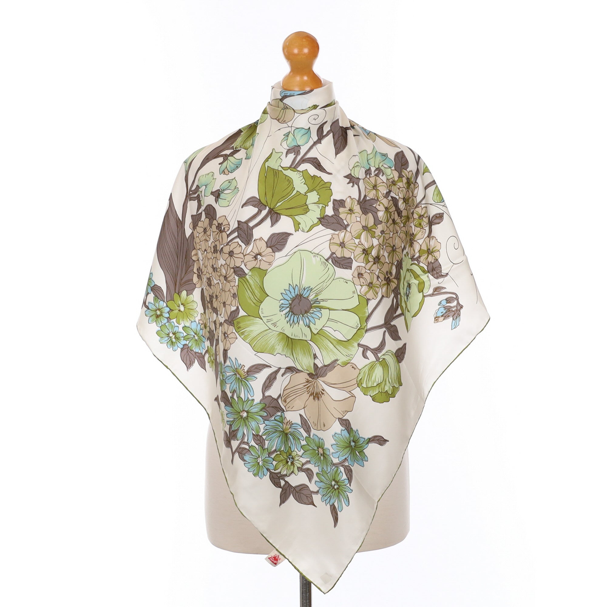 Spring Green Floral Silk Scarf