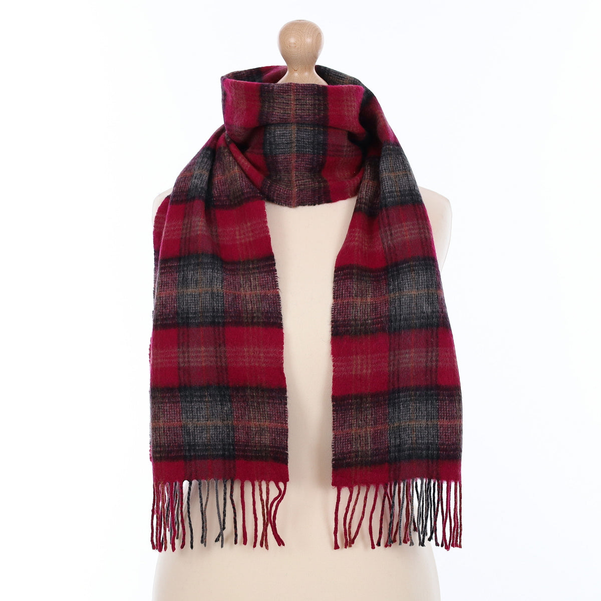 Cherry Red and Grey Cashmere Woven Scarf