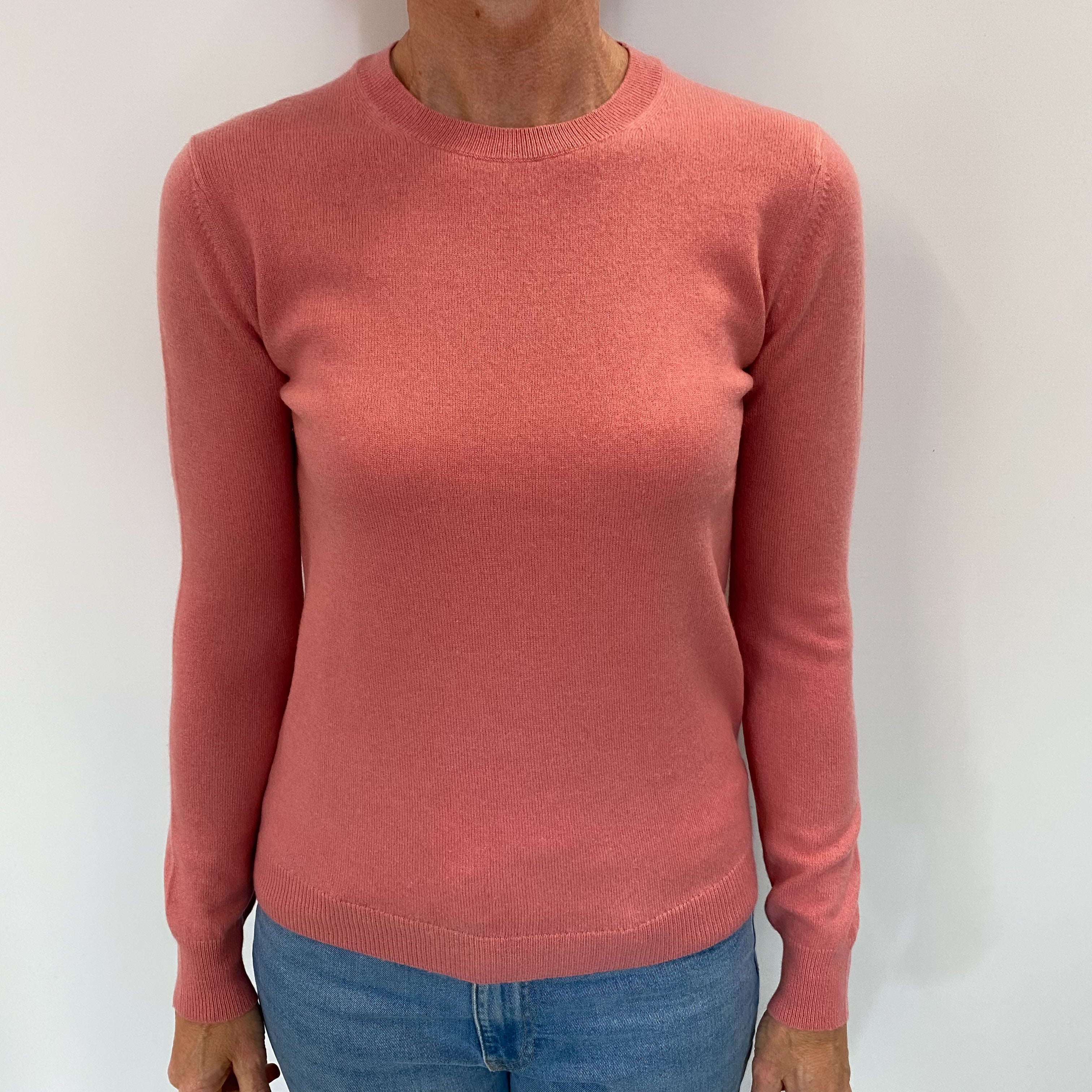 Coral Pink Cashmere Crew Neck Jumper Small