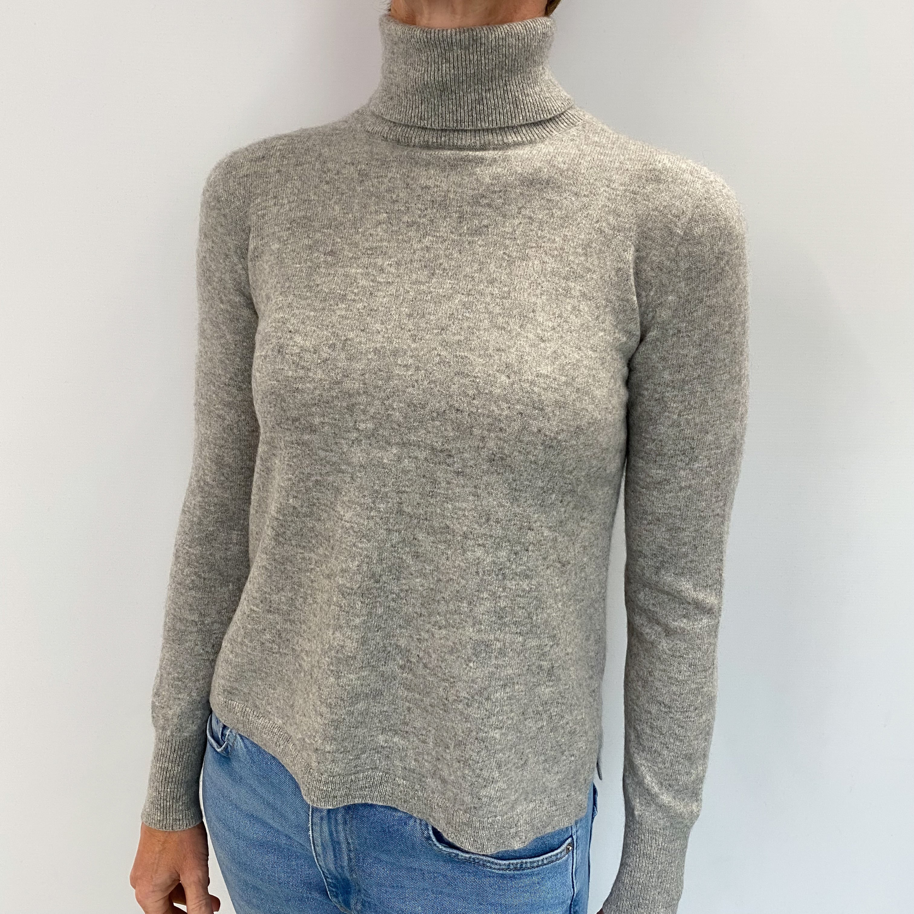 Smoke Grey Cashmere Polo Neck Jumper Small